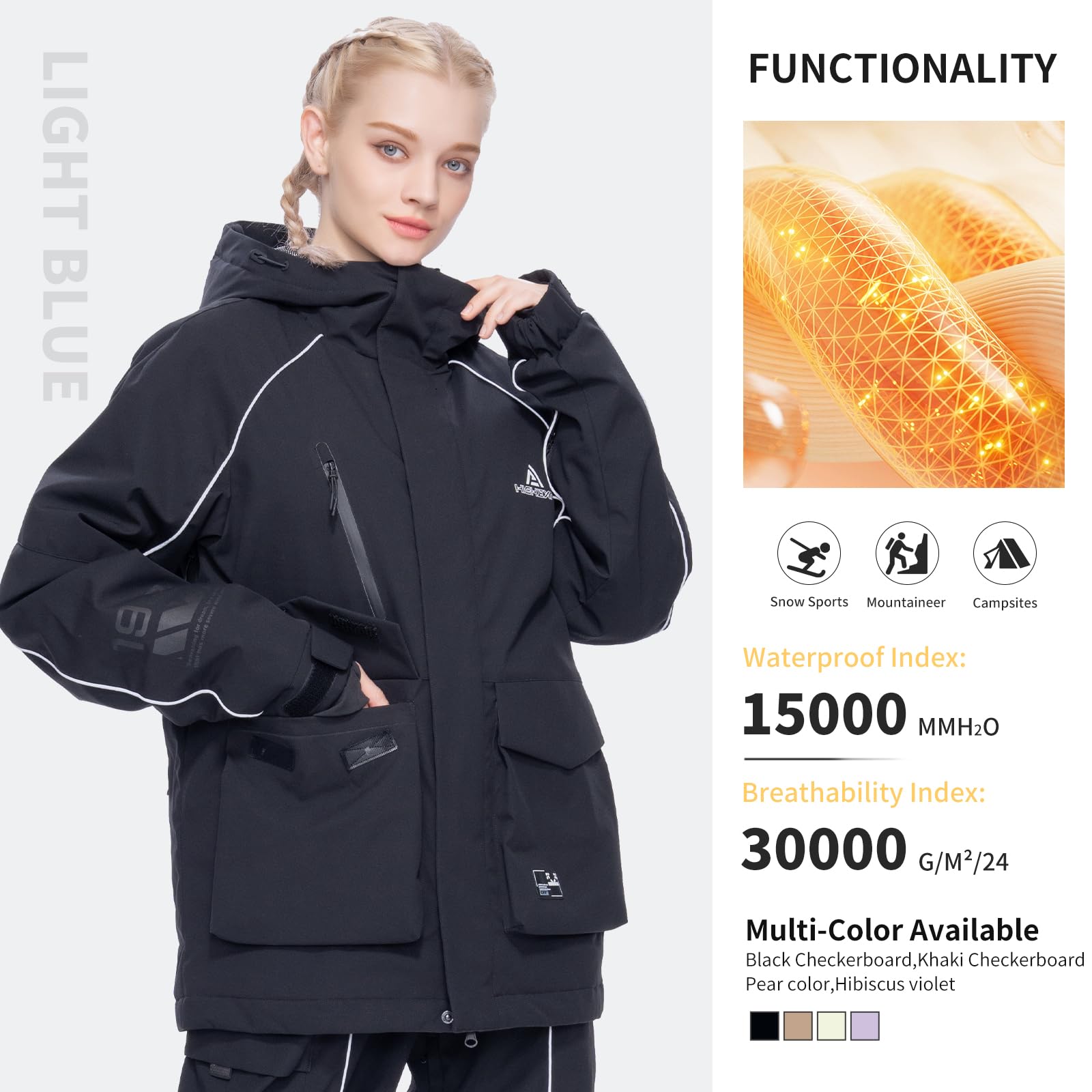 HIGH EXPERIENCE Ski Jacket Snowboard Coat Snow Winter Waterproof Insulated Windproof Baggy Warm Hooded Jacket for Men Women