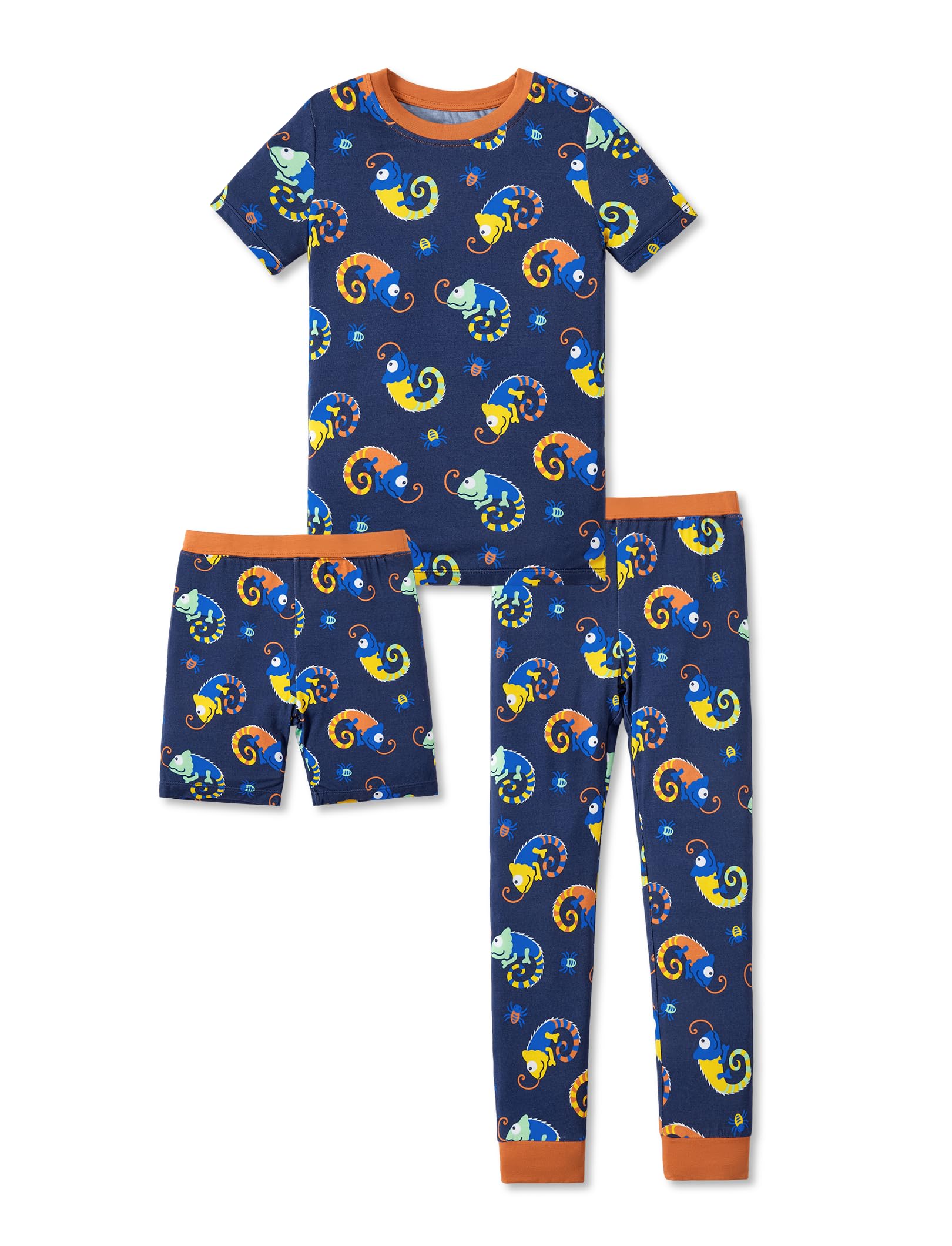 PATPAT Bamboo Viscose Pajamas Sets for Boys Girls Kids Toddler, 3 Pack Shorts & Pants Sleepers, Ultra-soft Snug Fit Pjs 2-12Y