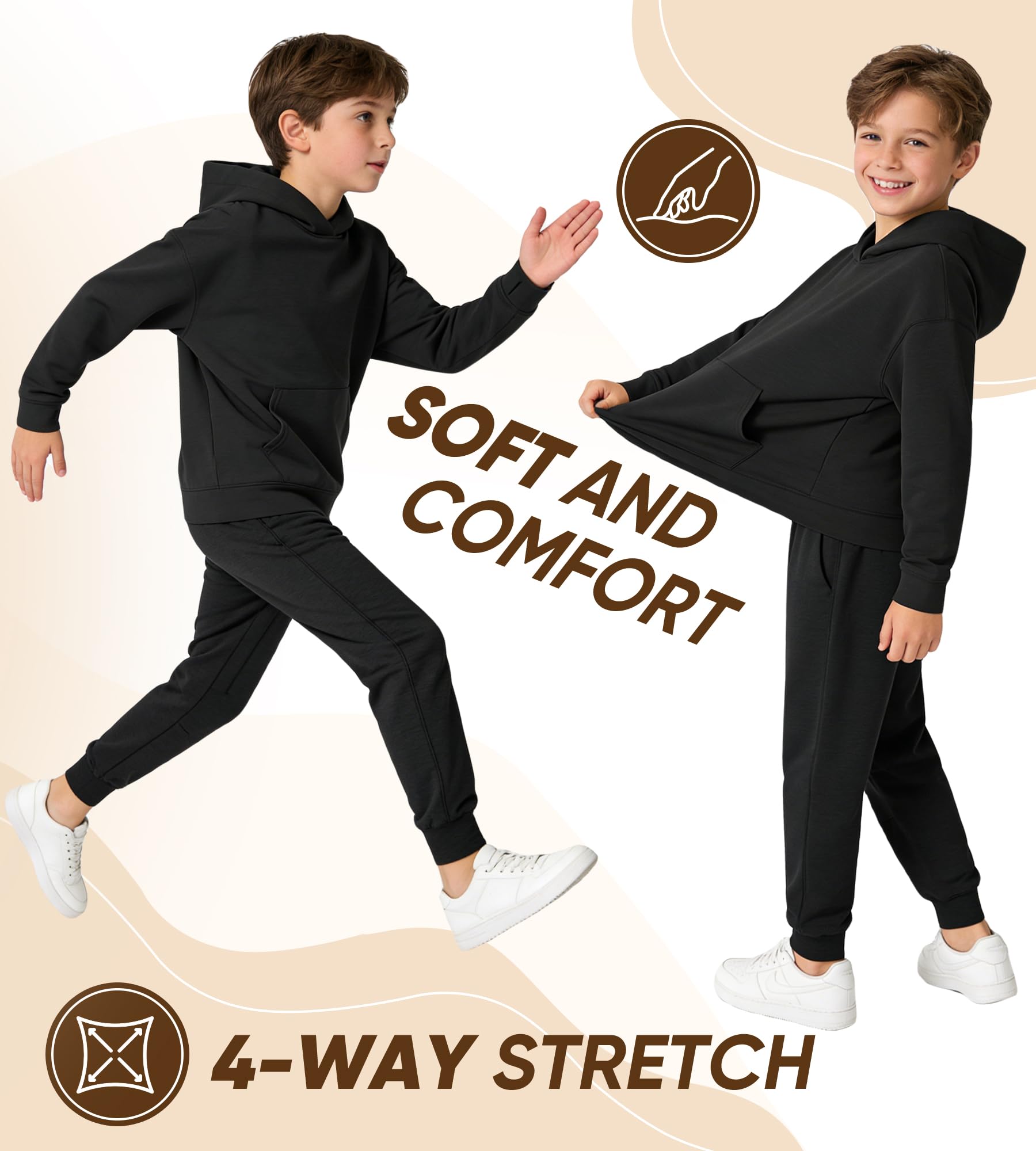 MERIDIANO Boys Sweatsuit 2 Piece Outfits Cozy Athletic Tracksuit Set Pullover Hoodie and Jogger Pants Kids Clothes Size 5-16