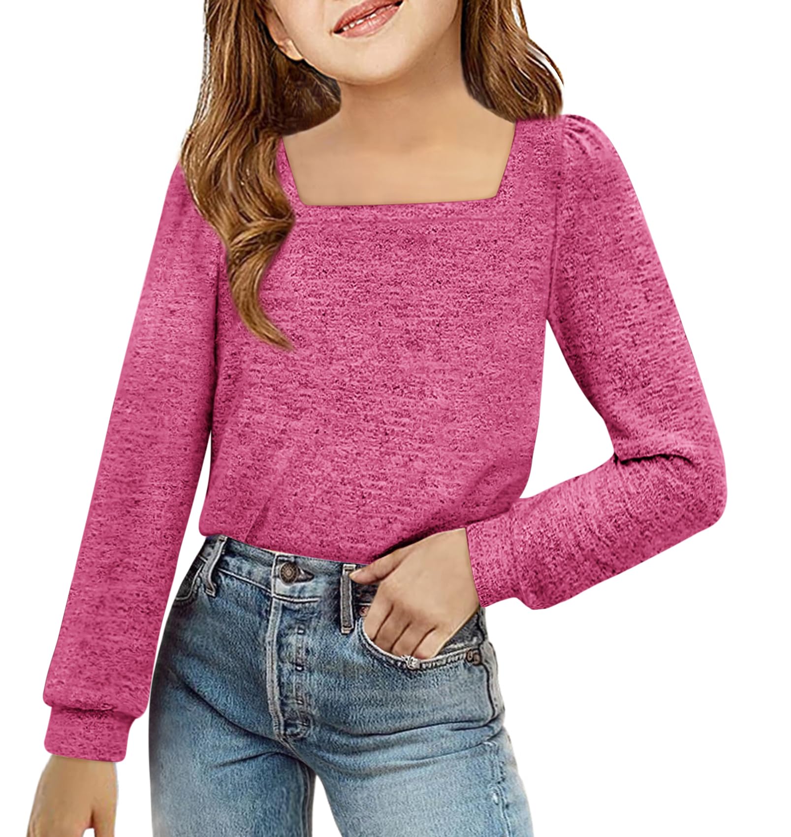 BZB Girls Long Sleeve Shirts Casual Square Neck Tunic Tops Fall Winter Clothes 5-14 Years