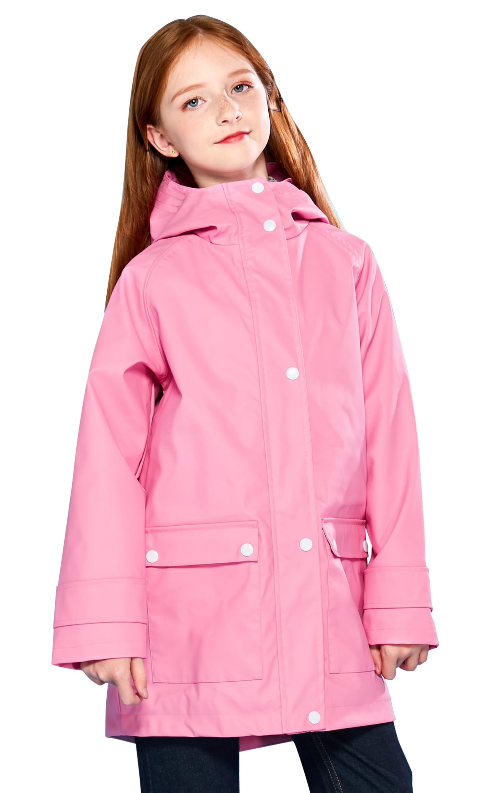 SOLOCOTE Kids Rain Jacket Hooded Lined Rubber RainCoats for Girls Boys Waterproof Windproof Size 5-14Y