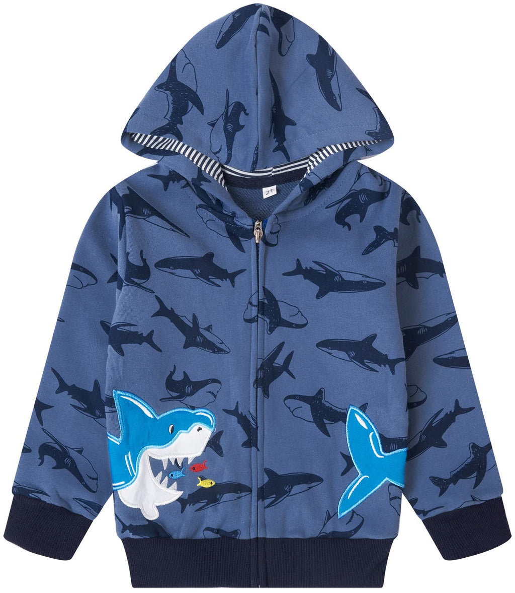 Popshion Boys Toddler Cartoon Dinosaur Hoodies Jacket Cool Long Sleeve Zipper Hooded Sport Sweatshirt Coat for Kids 1-7 Years