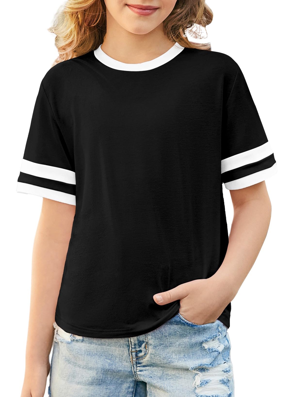 blibean Girls T Shirts Short Sleeve Tees Loose Fit Colorblock Summer Tops Size 6-15 Years