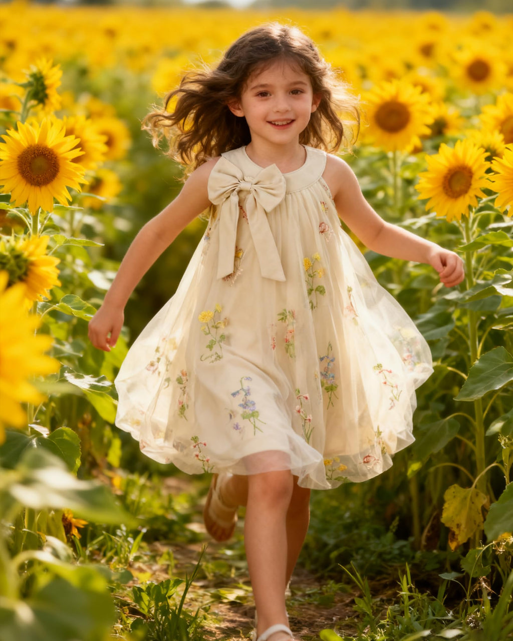 YALLET Flower Girl Dress Halter Neck Sleeveless Kids Dresses Collar Bow Embroidery Tulle Dress for Wedding Party Birthday