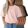 LessonZoo 4 Pack Girls' Oversized T-Shirts Rolled Short Sleeve Shirts Loose Fit Crew Neck Tops Casual Basic 5-14 Years Tees