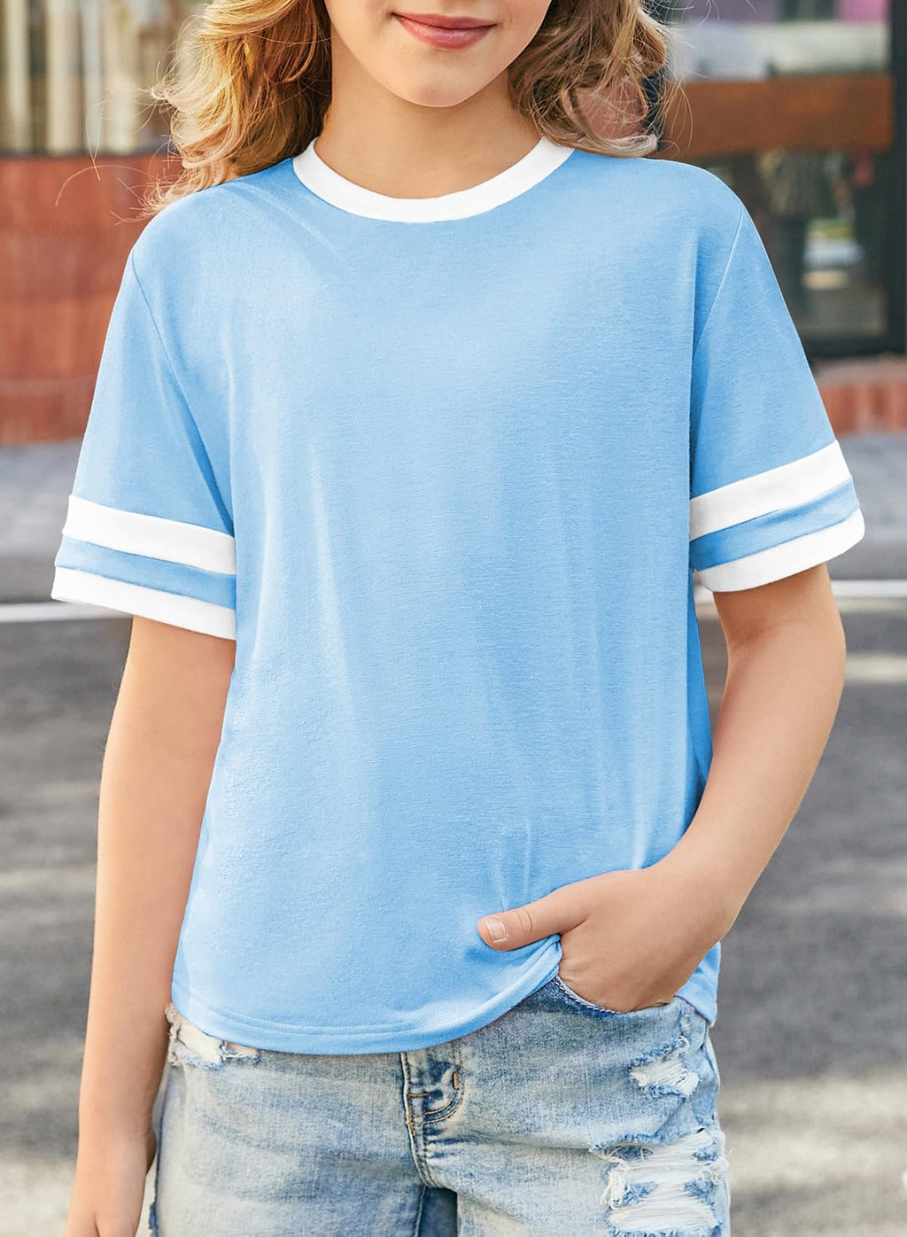 blibean Girls T Shirts Short Sleeve Tees Loose Fit Colorblock Summer Tops Size 6-15 Years