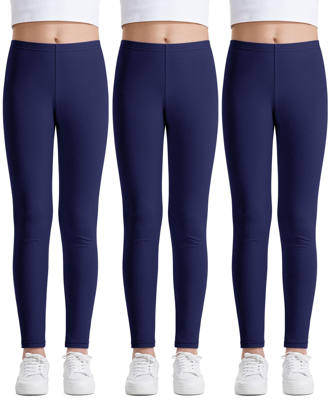Girls Solid Cotton Full-Length Leggings and Tights