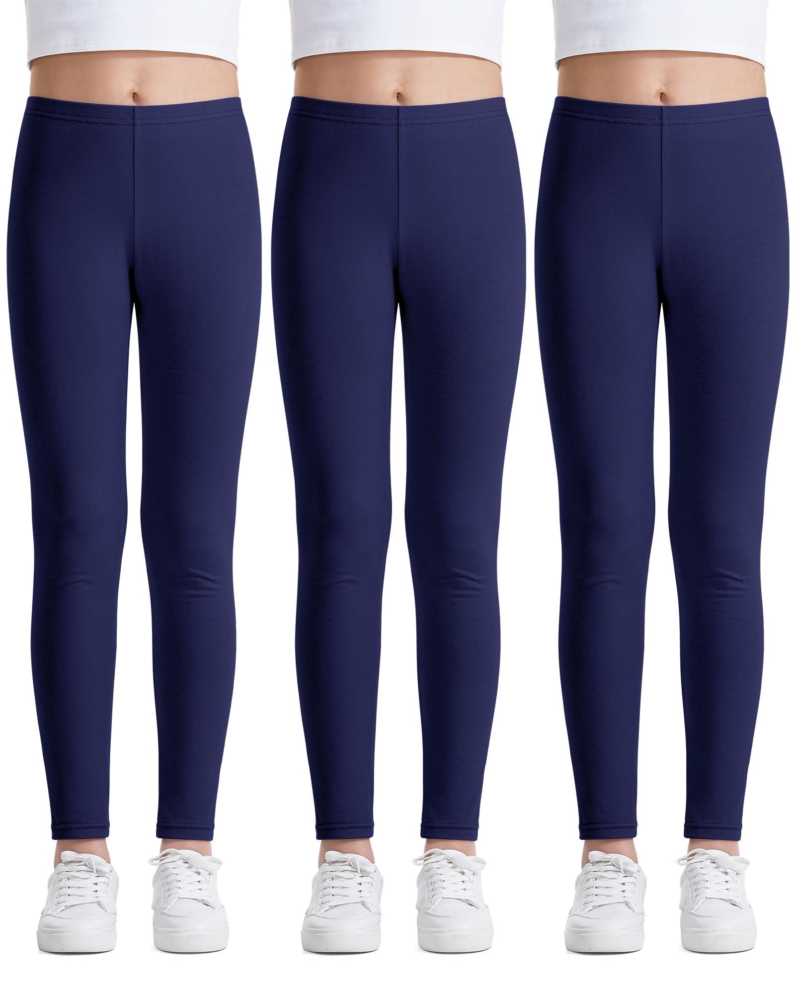 Auranso Girls Leggings Kids Basic Solid Full Length Cotton Tights Pants 2-14 Years