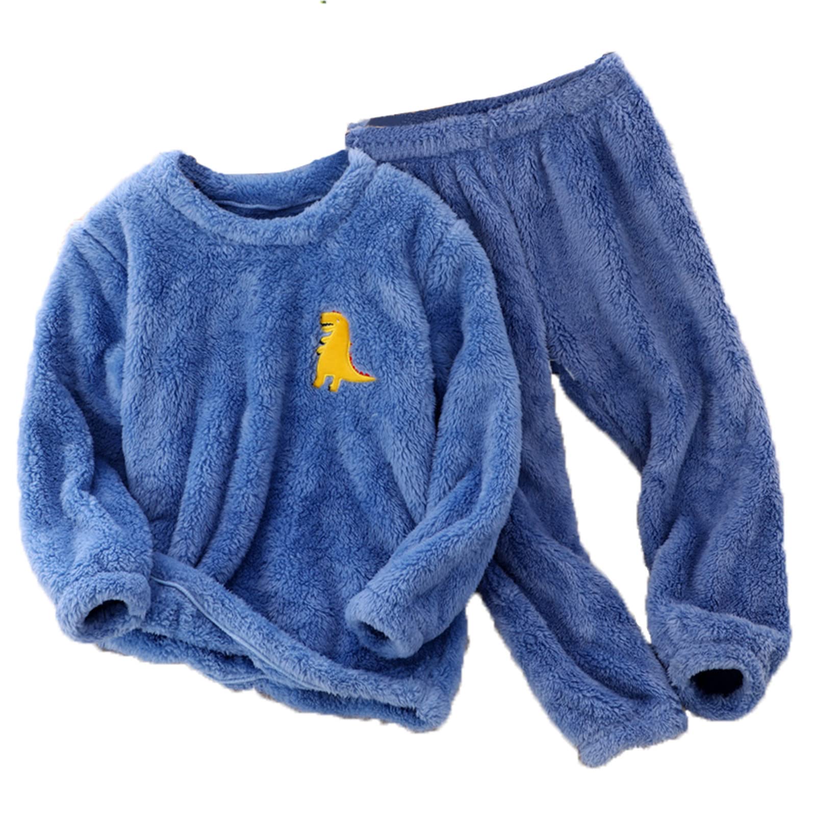 Kids Toddler Pajamas Boys Girls Fleece Pajama Set Winter Warm Sleepwear Pjs Set Plush Tops+Pants Outfits Loungewear