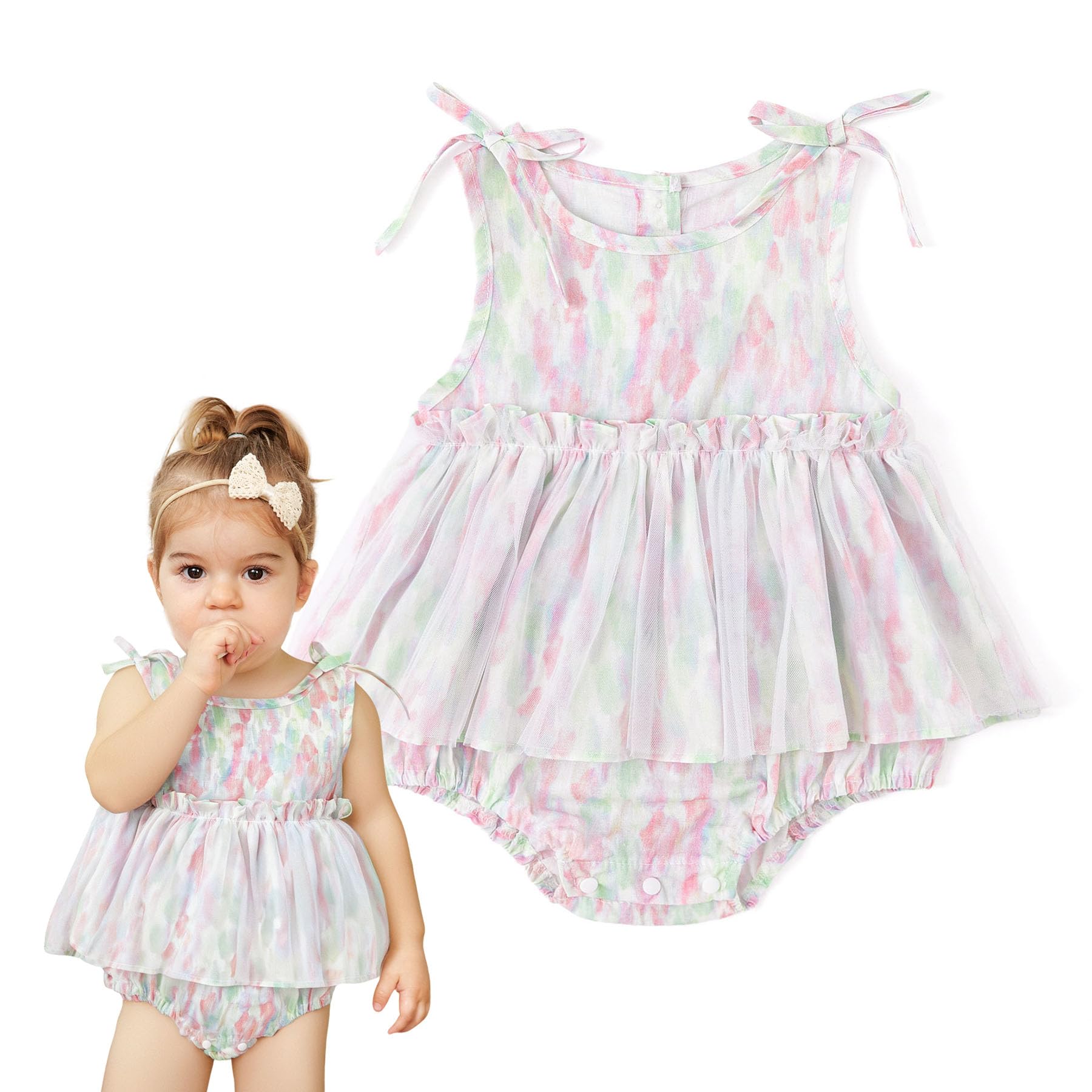Simplee kids Baby Girls Summer Romper Onesie Infant Newborn Floral Ruffled Sleeveless Bodysuit