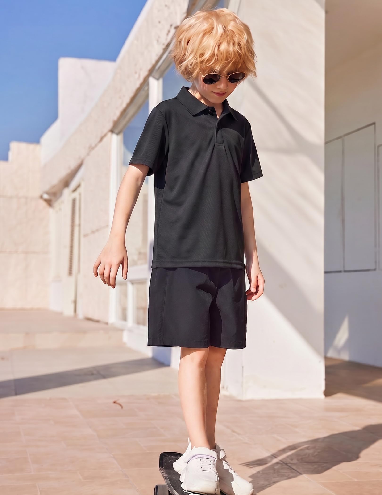 Arshiner Boys Golf Polo Shirt Uniform Short Sleeve Button Collared Tee Casual Performance Active T Shirt Size 4-13 Years