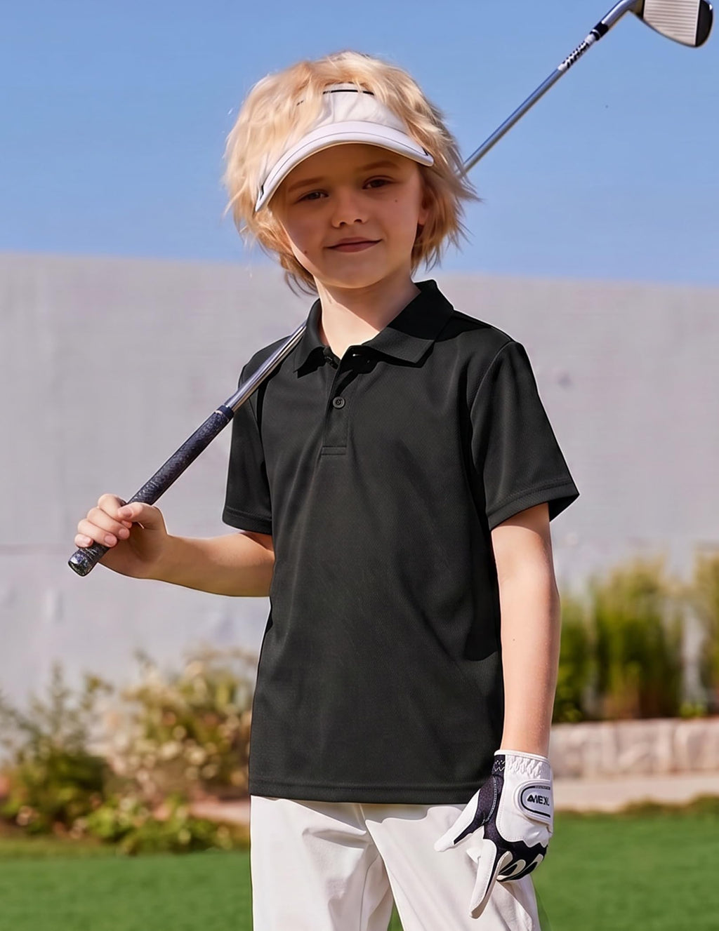 Arshiner Boys Golf Polo Shirt Uniform Short Sleeve Button Collared Tee Casual Performance Active T Shirt Size 4-13 Years