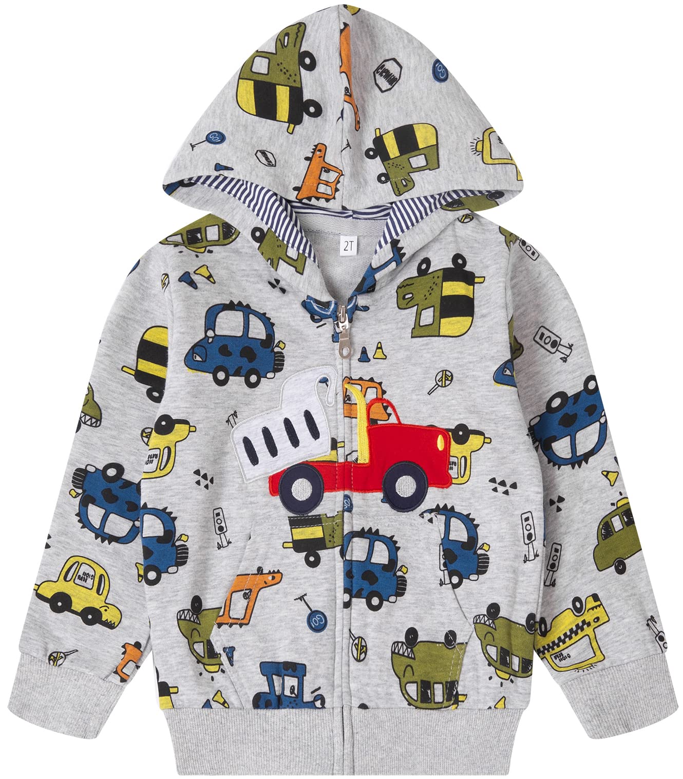 Popshion Boys Toddler Cartoon Dinosaur Hoodies Jacket Cool Long Sleeve Zipper Hooded Sport Sweatshirt Coat for Kids 1-7 Years