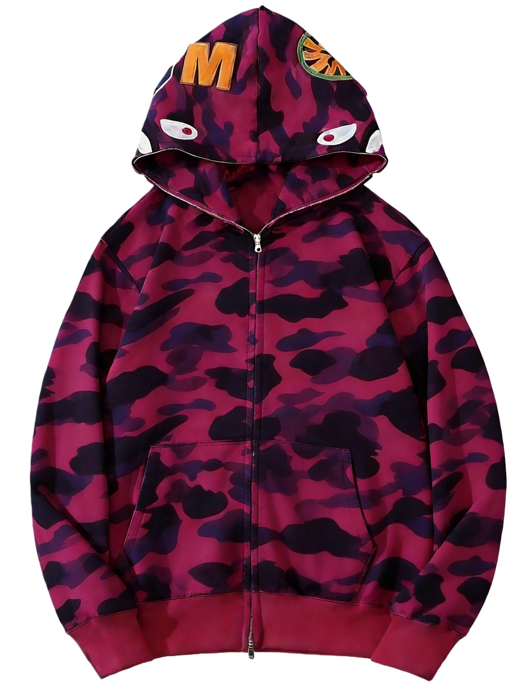 RICK TOP ONE Unisex Camouflage Hoodie with Shark Embroidery, Full Zip, Lightweight Couple sweatshirts heavyweight hoodie