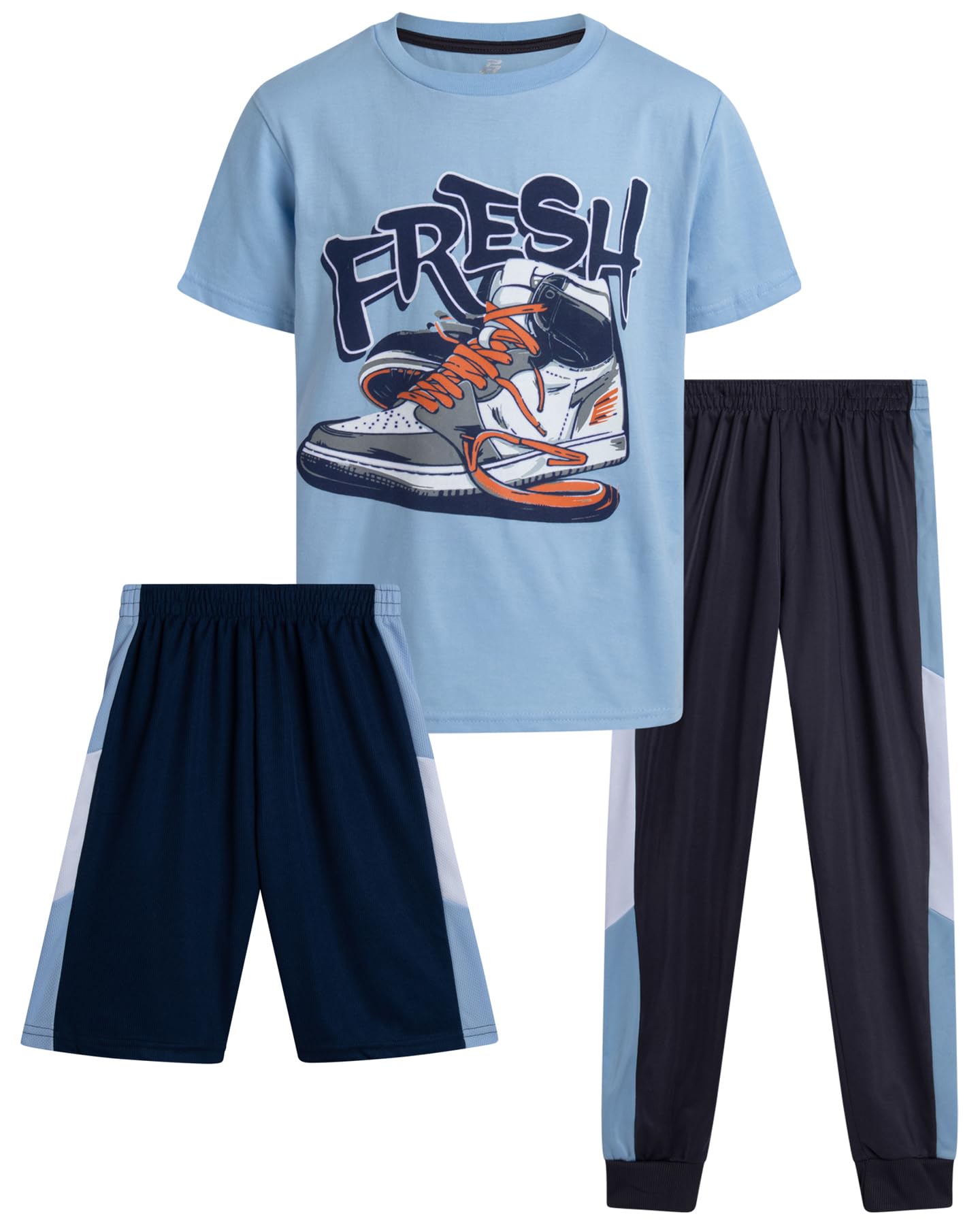 Pro Athlete Boys Pants Set - 3 Piece Active Short Sleeve Graphic Tees Athletic Shorts and Jogger Sweatpants for Boys