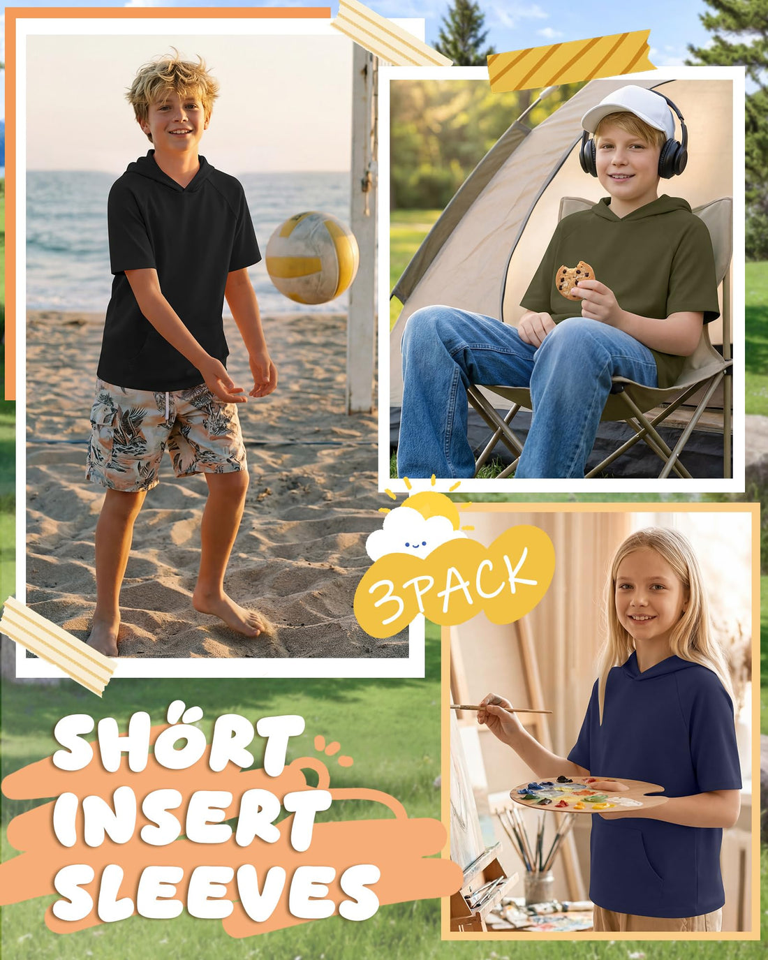 Boys 3-Pack Short Sleeve Athletic Pullover Hoodies