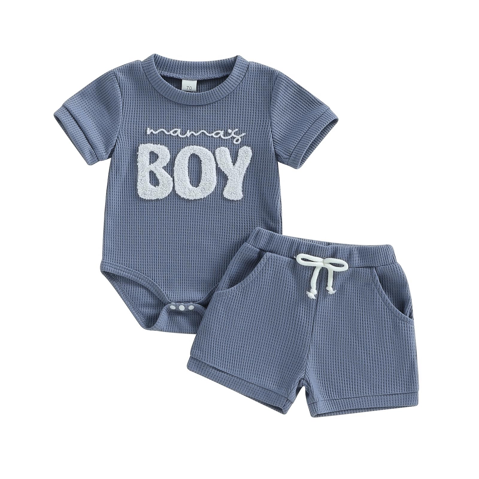 allshope Newborn Baby Boy Summer Outfit Set Dad Little Dude Embroidery Romper Jumpsuit Shorts Infant Waffle Clothes