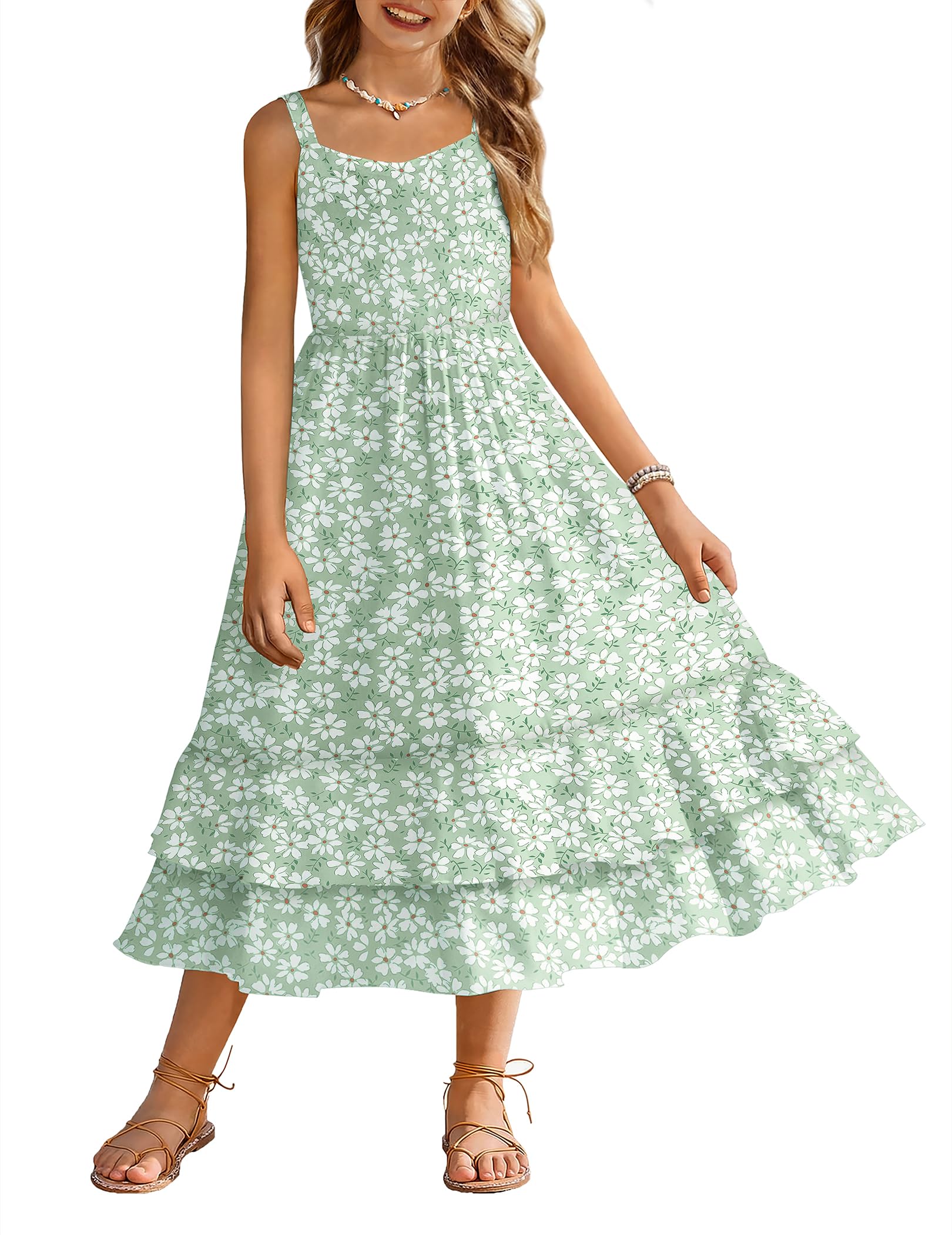 Arshiner Girls Cami Summer Dress Casual Sleeveless Sundress with Pockets for 5-14 Y
