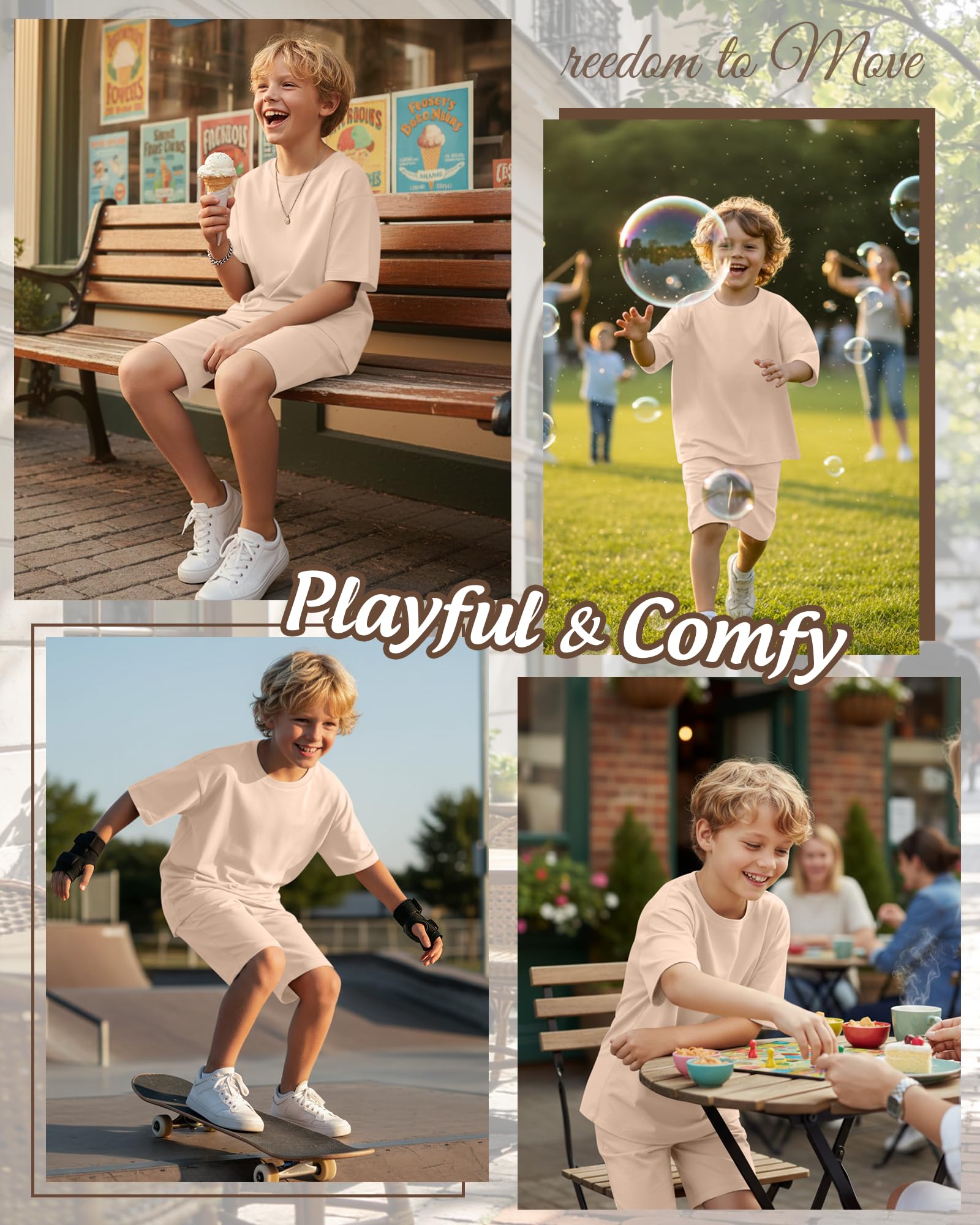 LessonZoo Boy's 2 Piece Outfits Set Summer Comfy Crewneck Oversized Short Sleeve Shirts Shorts Casual Clothing 5-14 Years