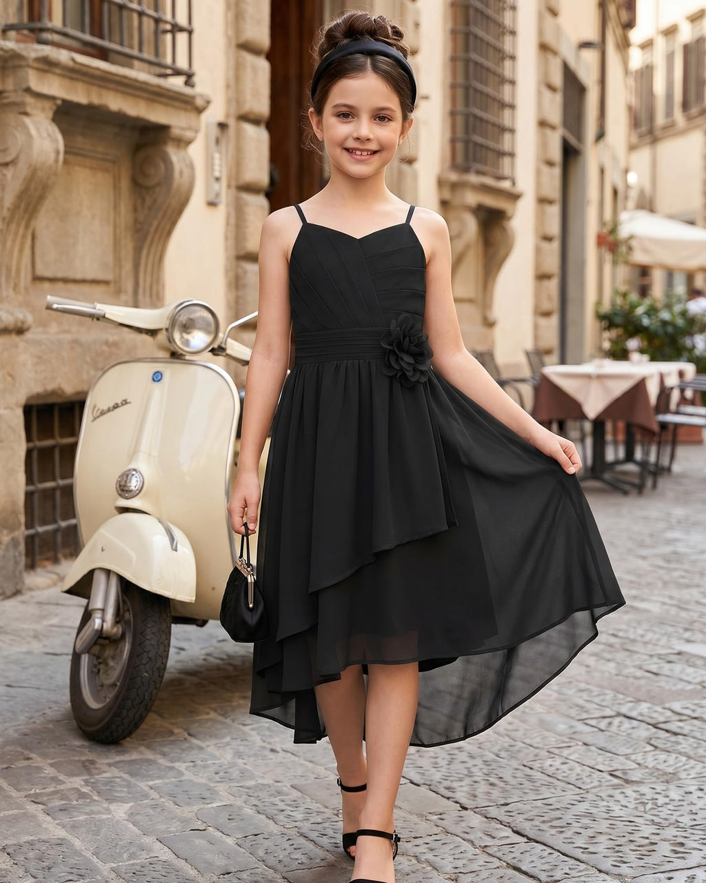 GRACE KARIN Girls Chiffon Summer Dresses Teen Long Party Formal Dress Flower Bridesmaid Straps Shirred High Low Clothes 6-14