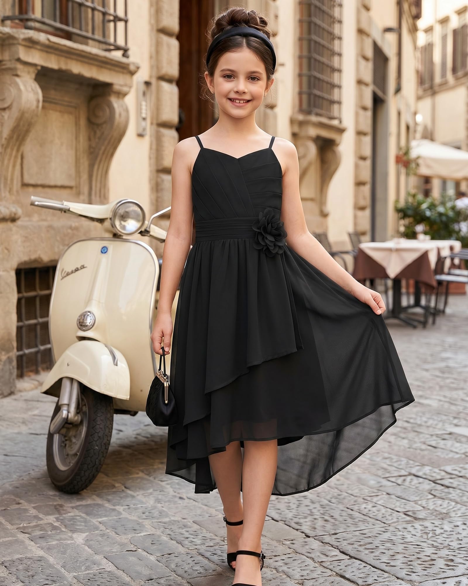 GRACE KARIN Girls Chiffon Summer Dresses Teen Long Party Formal Dress Flower Bridesmaid Straps Shirred High Low Clothes 6-14