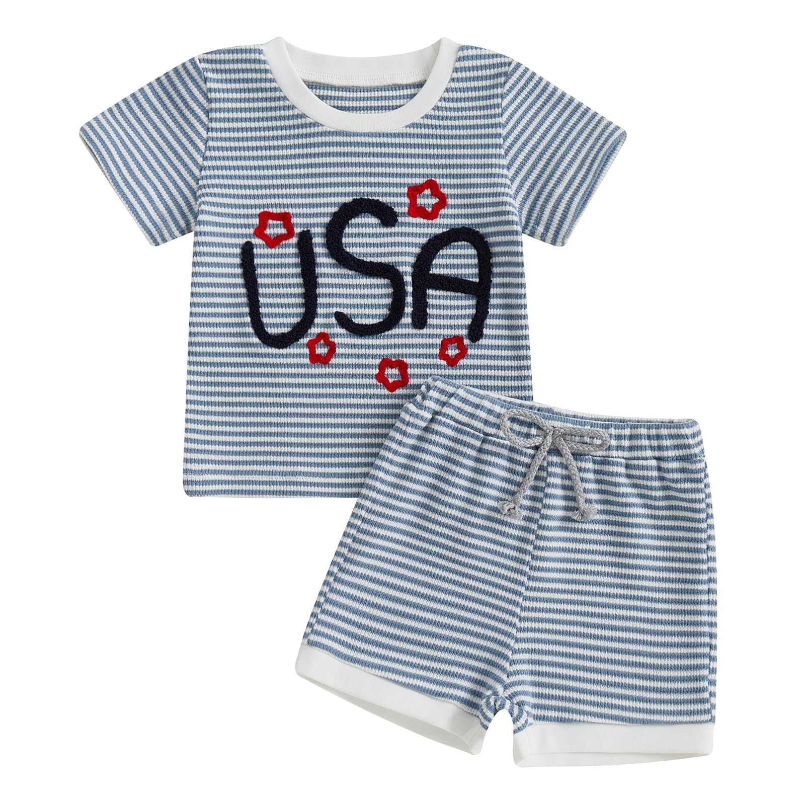 VISGOGO Baby Boy Summer Outfit Striped T-shirt Toddler Boy Summer Clothes 6 12 18 Months 2 3 4 5 T Kids Boy Short Set