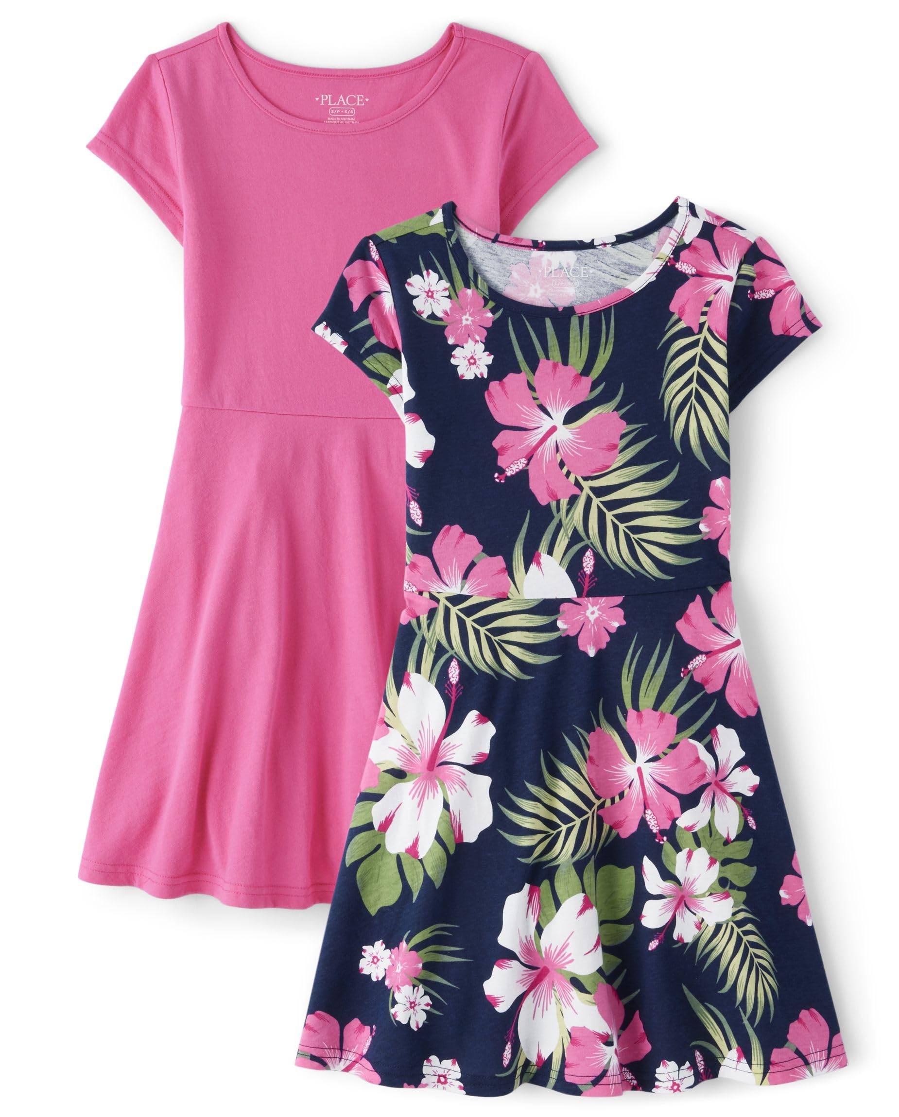 The Children's Place Girls' Plaid Stretch Jacquard Short Sleeve Dress
