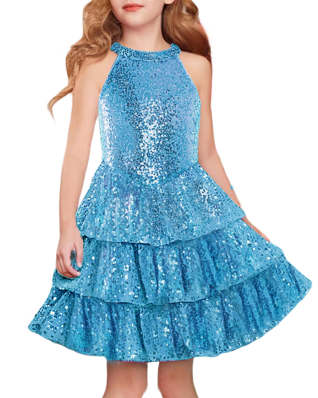 GRACE KARIN Girls Sequin Party Dress Kids Sparkly Formal Birthday Teen Special Occasion Fancy Pageant Dresses Size 6-14