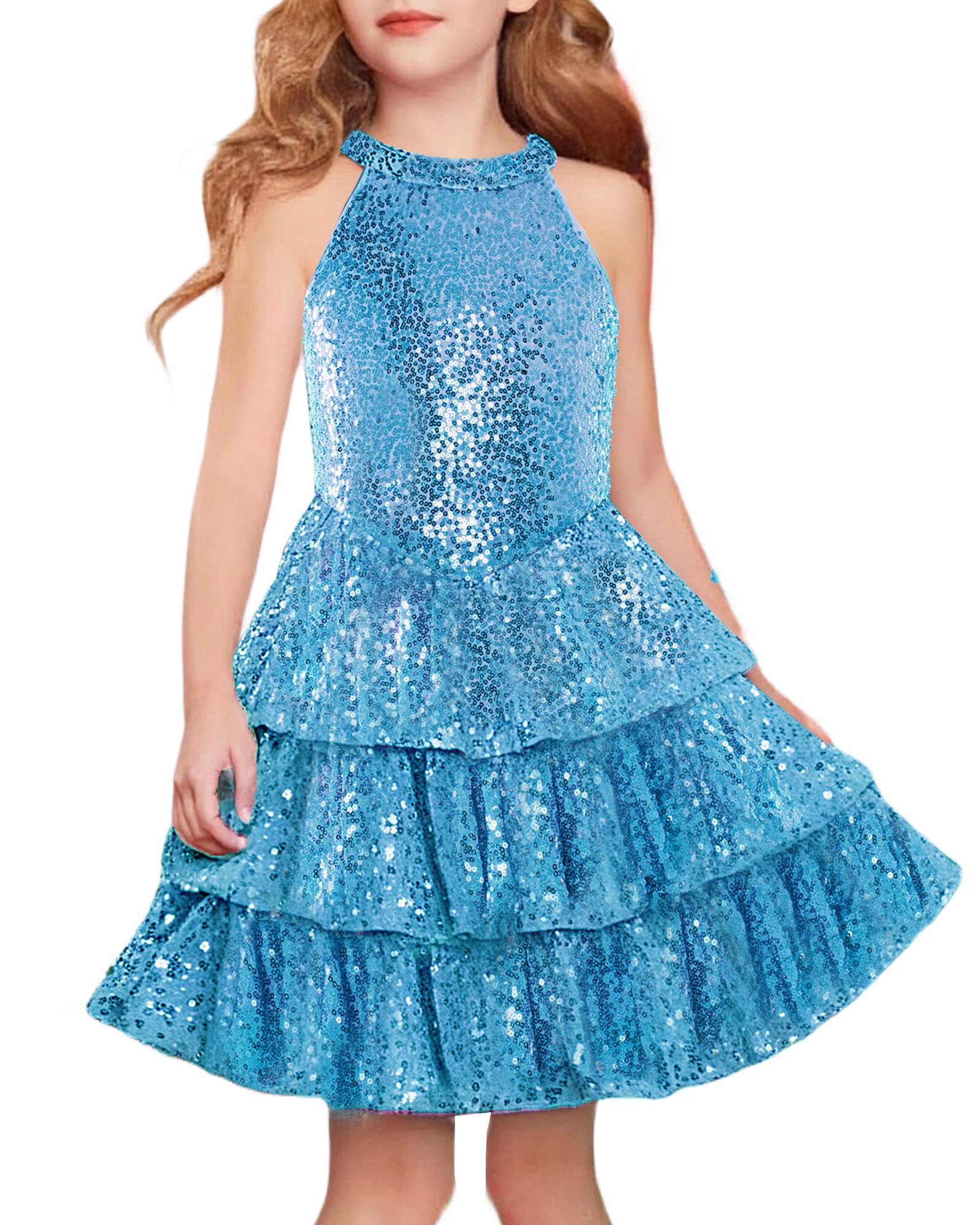 GRACE KARIN Girls Sequin Party Dress Kids Sparkly Formal Birthday Teen Special Occasion Fancy Pageant Dresses Size 6-14