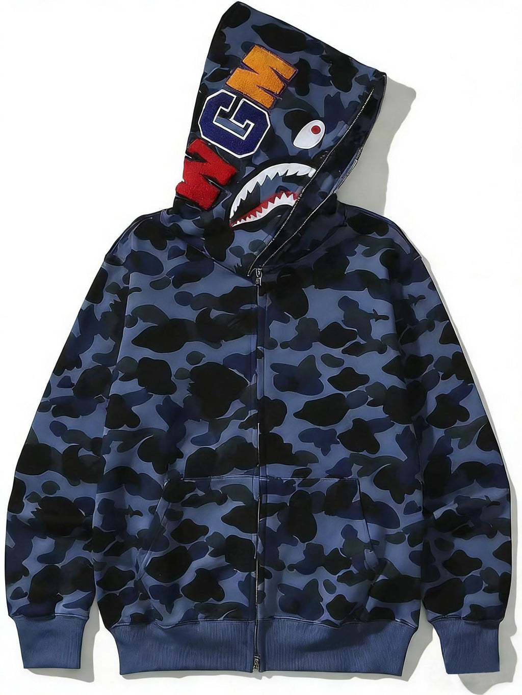 RICK TOP ONE Unisex Camouflage Hoodie with Shark Embroidery, Full Zip, Lightweight Couple sweatshirts heavyweight hoodie