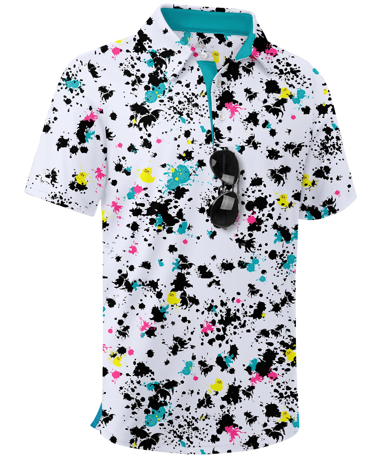 ZITY Boys Golf Polo Shirts Short Sleeve UPF 50+ Print Pattern Shirts for Youth Kids Funny School Uniform Collared T-Shirt