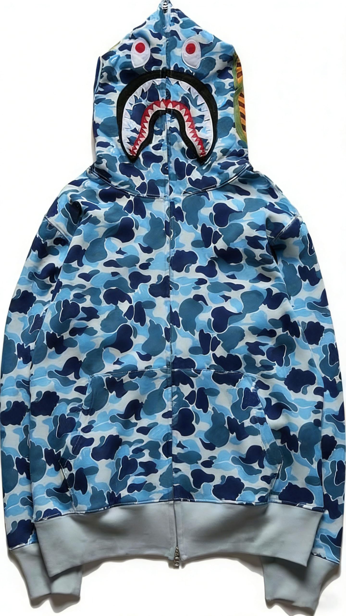 RICK TOP ONE Unisex Camouflage Hoodie with Shark Embroidery, Full Zip, Lightweight Couple sweatshirts heavyweight hoodie