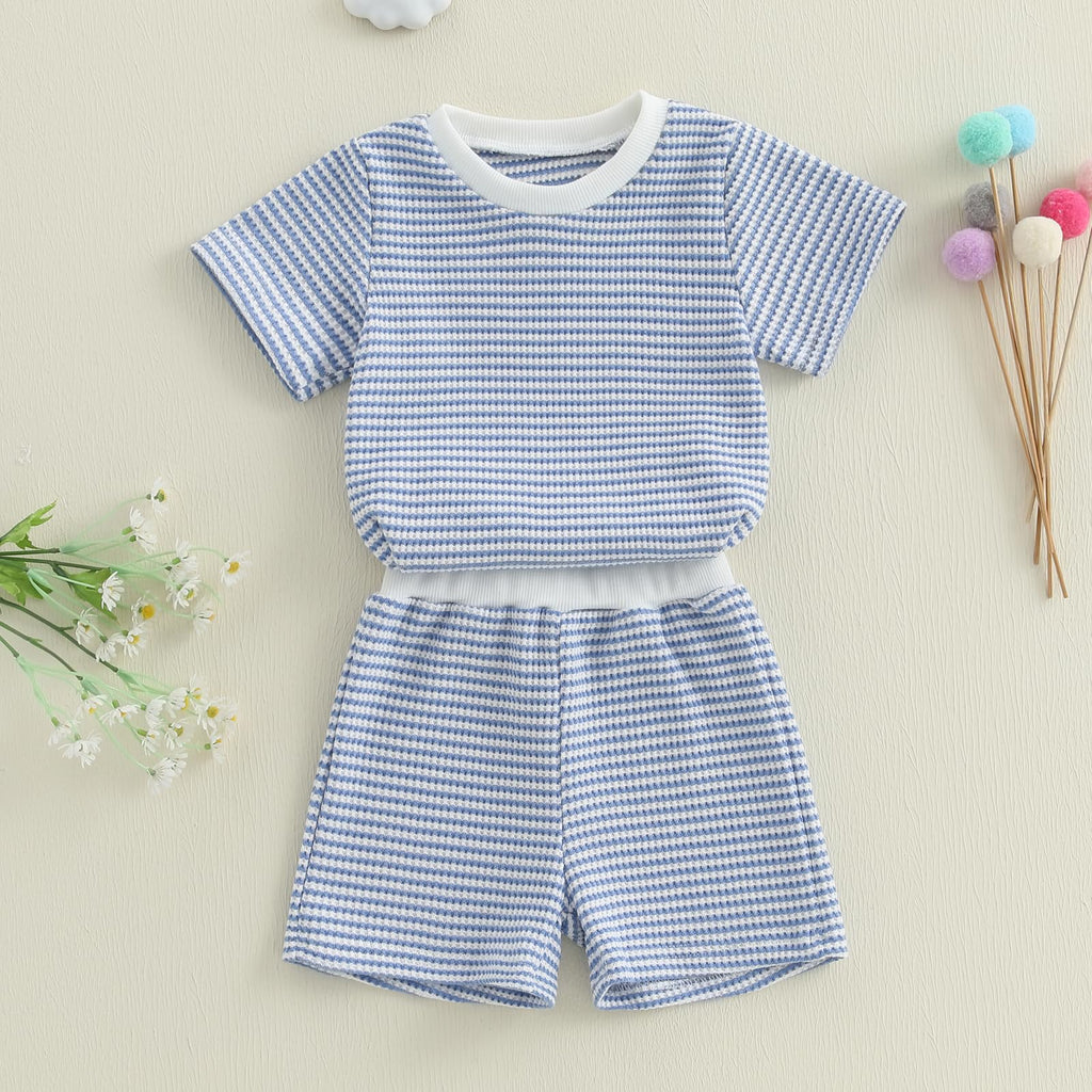 VISGOGO Baby Boy Summer Outfit Striped T-shirt Toddler Boy Summer Clothes 6 12 18 Months 2 3 4 5 T Kids Boy Short Set