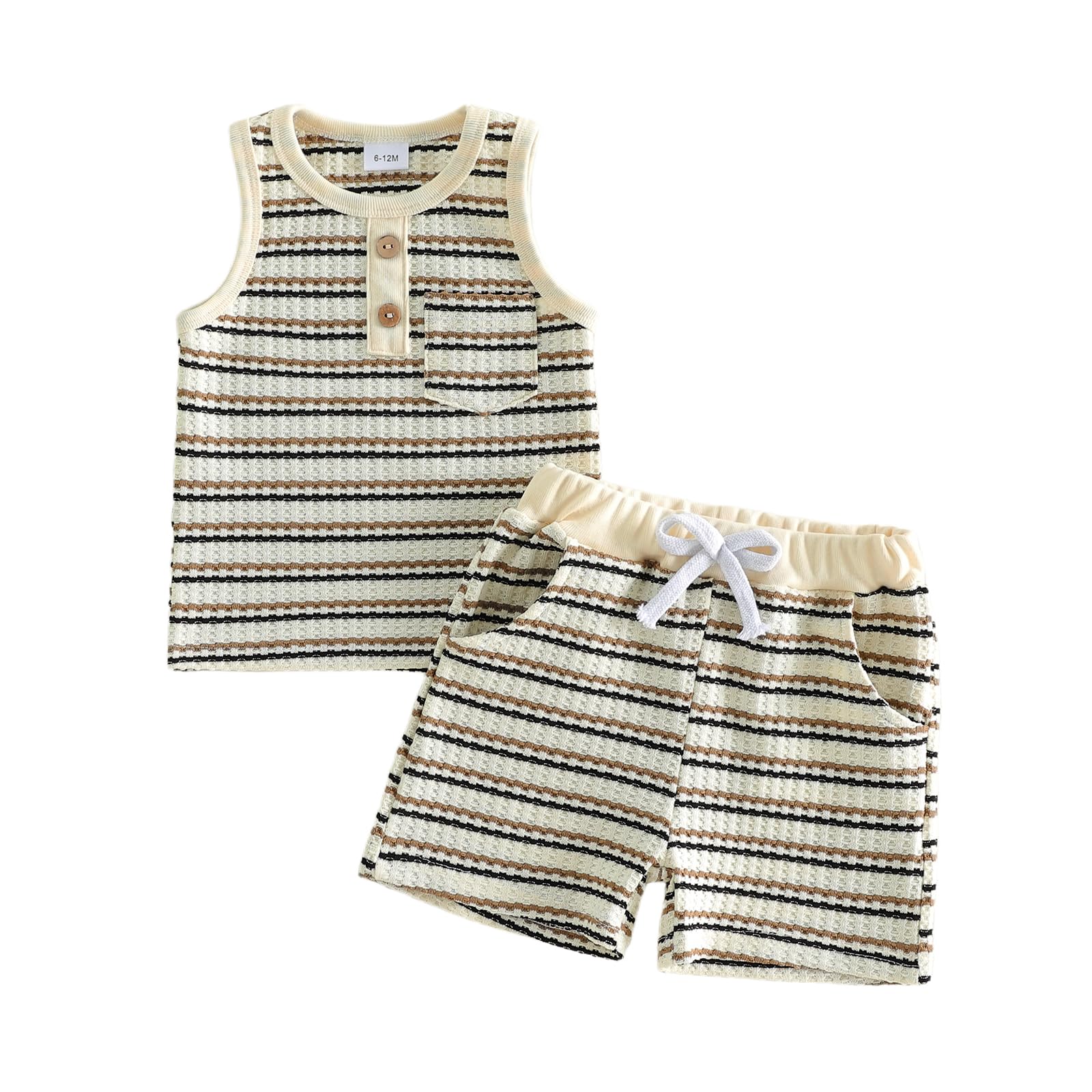 VISGOGO Baby Boy Summer Outfit Striped T-shirt Toddler Boy Summer Clothes 6 12 18 Months 2 3 4 5 T Kids Boy Short Set