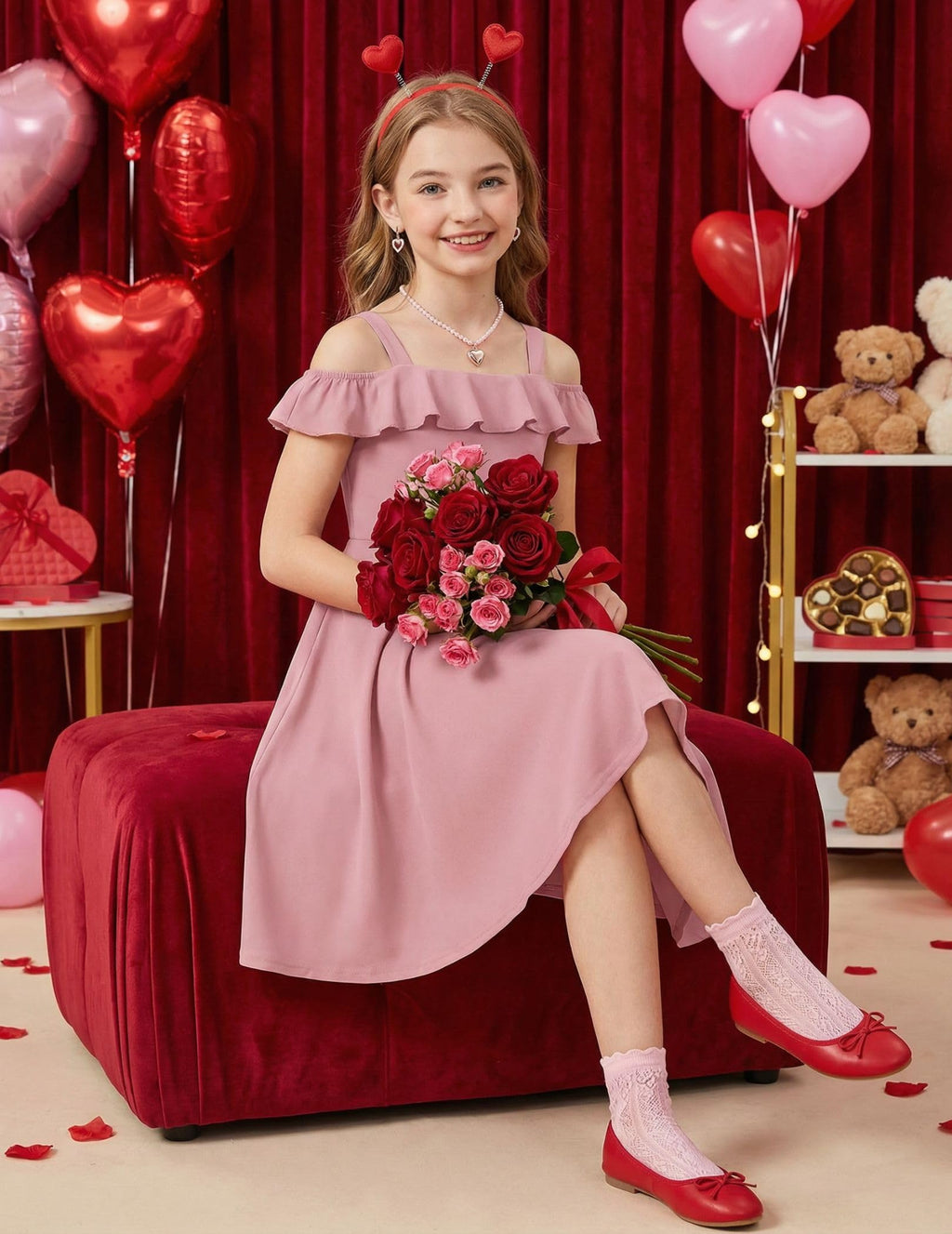 Arshiner Girls Summer Dress Off Shoulder Flutter Sleeve Midi Swing Cassual Formal Dresses with Pocket