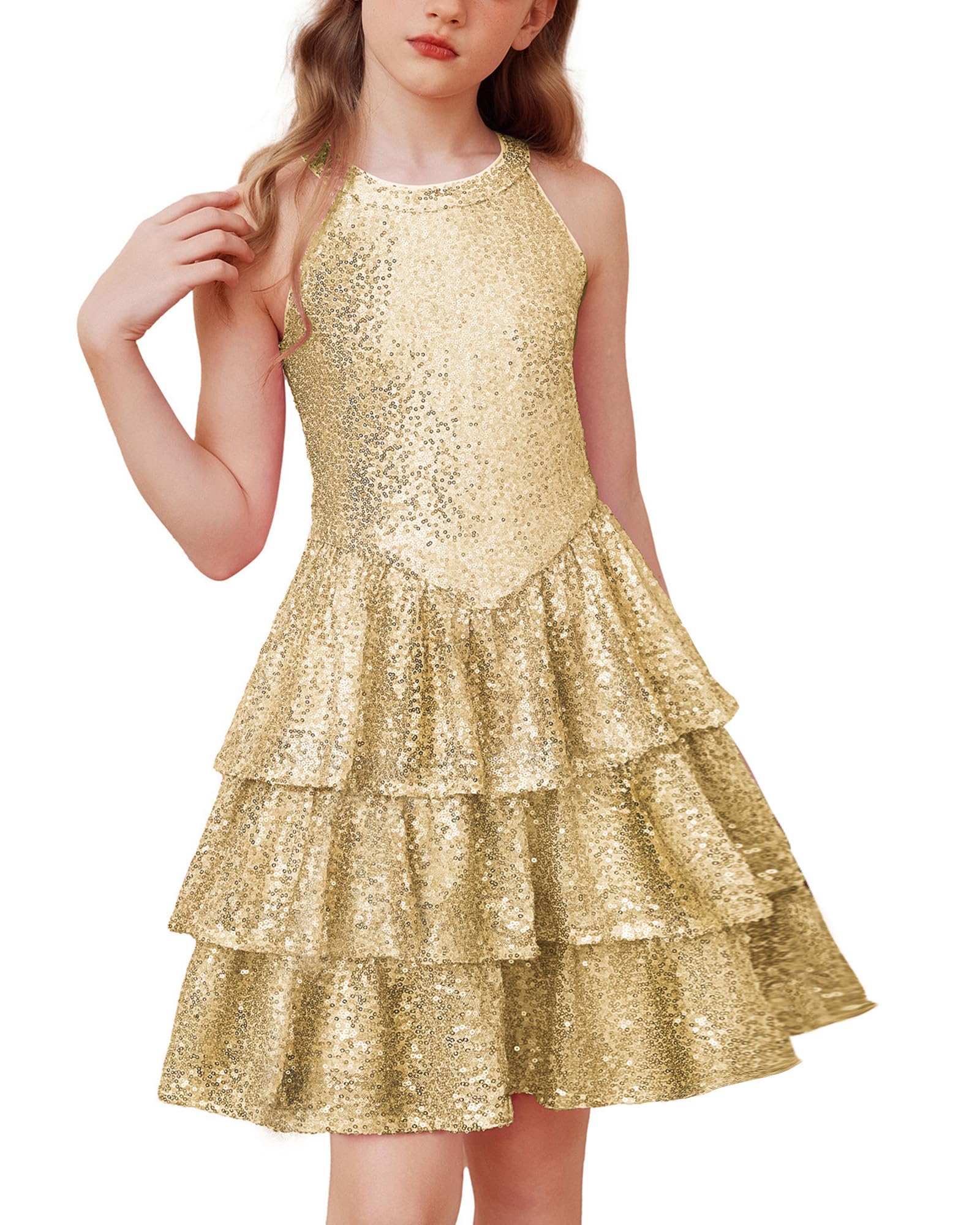 GRACE KARIN Girls Sequin Party Dress Kids Sparkly Formal Birthday Teen Special Occasion Fancy Pageant Dresses Size 6-14