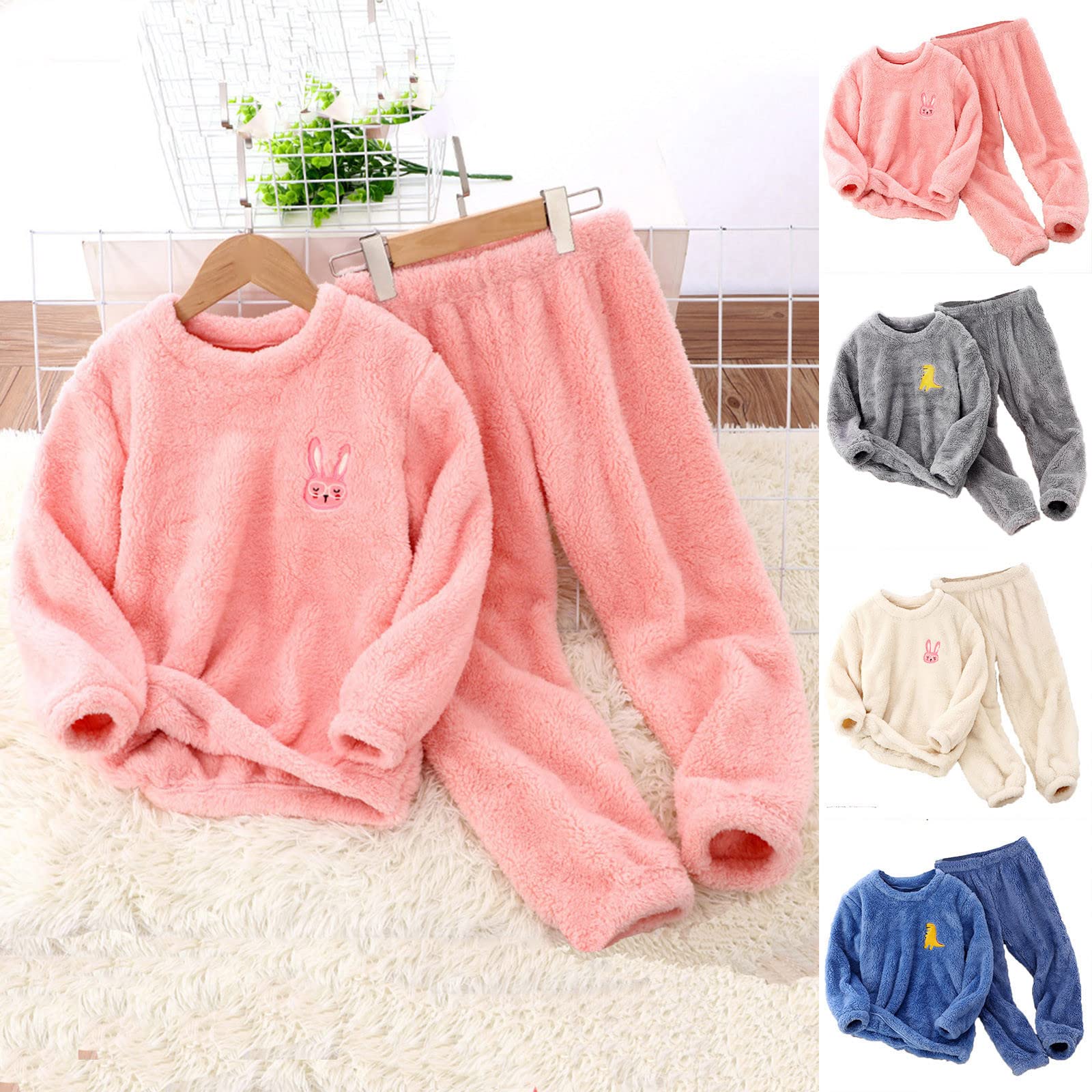 Kids Toddler Pajamas Boys Girls Fleece Pajama Set Winter Warm Sleepwear Pjs Set Plush Tops+Pants Outfits Loungewear