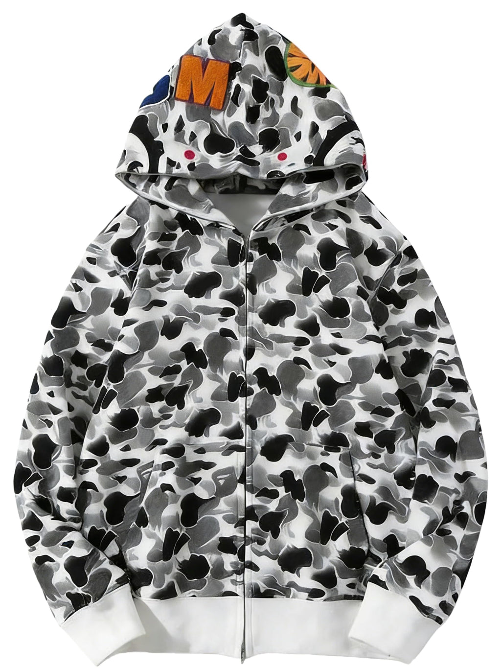 RICK TOP ONE Unisex Camouflage Hoodie with Shark Embroidery, Full Zip, Lightweight Couple sweatshirts heavyweight hoodie