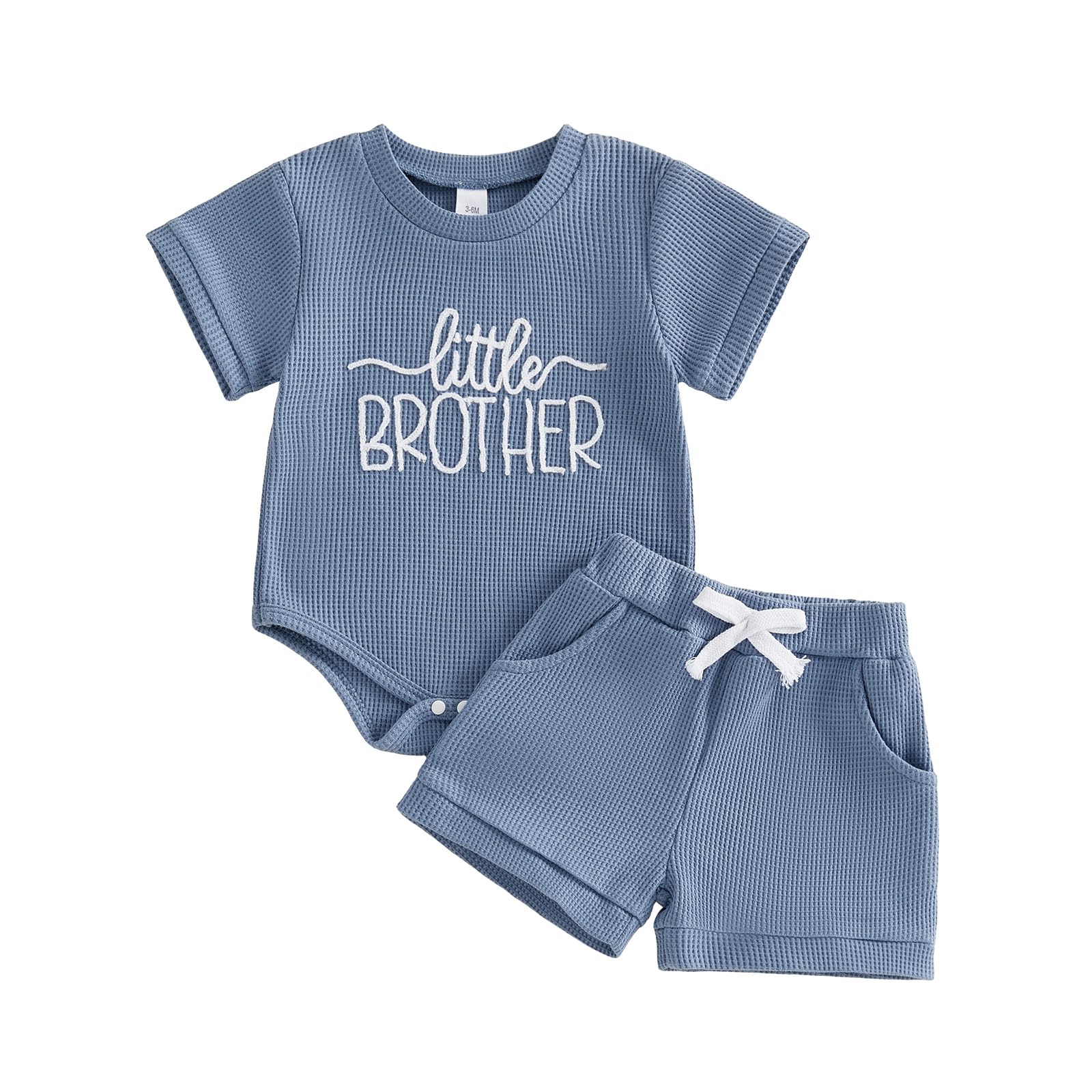 allshope Newborn Baby Boy Summer Outfit Set Dad Little Dude Embroidery Romper Jumpsuit Shorts Infant Waffle Clothes