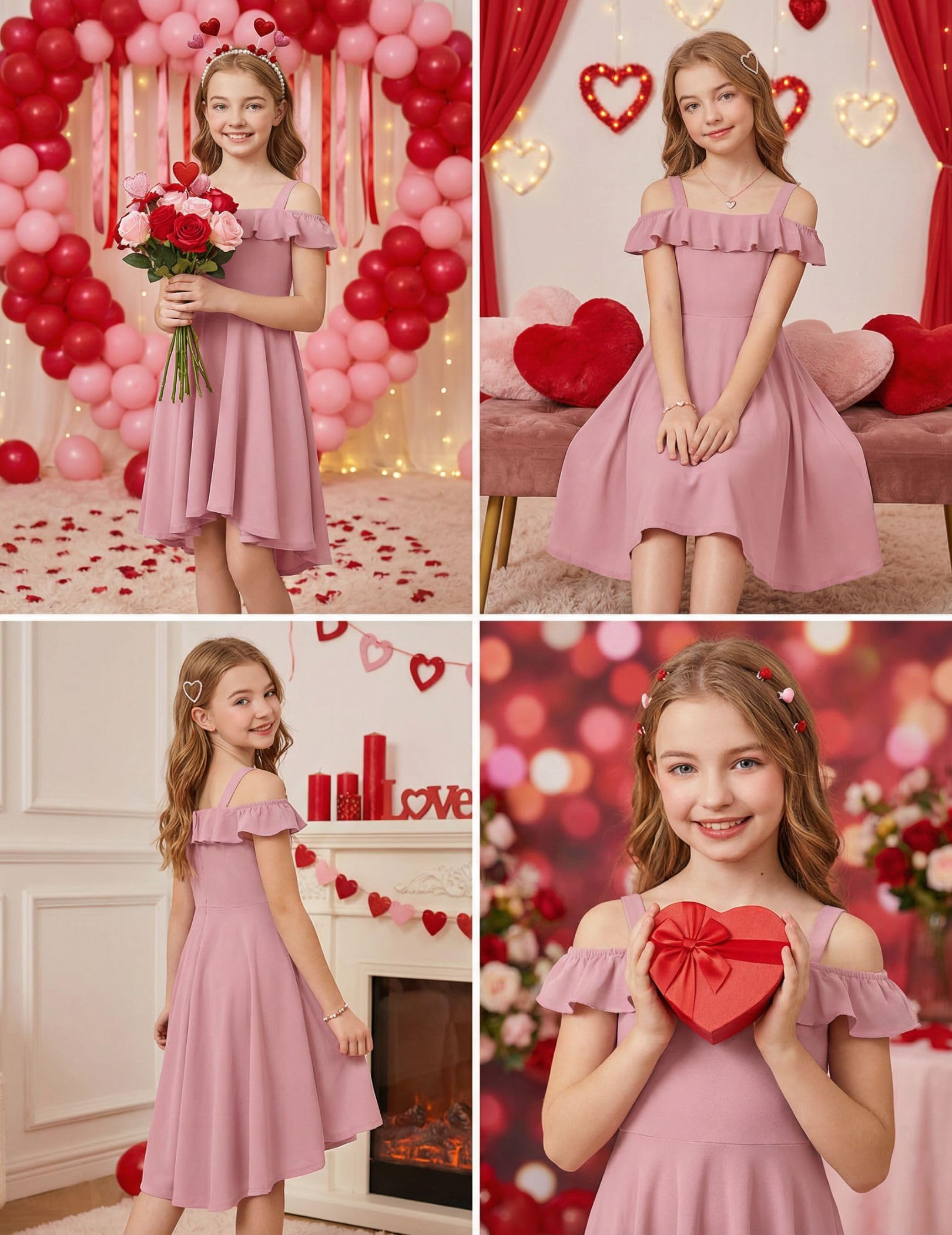 Arshiner Girls Summer Dress Off Shoulder Flutter Sleeve Midi Swing Cassual Formal Dresses with Pocket