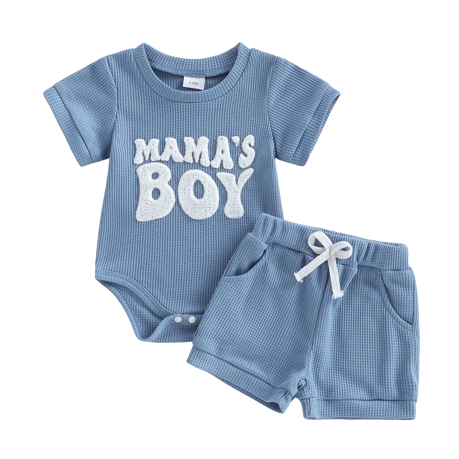 allshope Newborn Baby Boy Summer Outfit Set Dad Little Dude Embroidery Romper Jumpsuit Shorts Infant Waffle Clothes