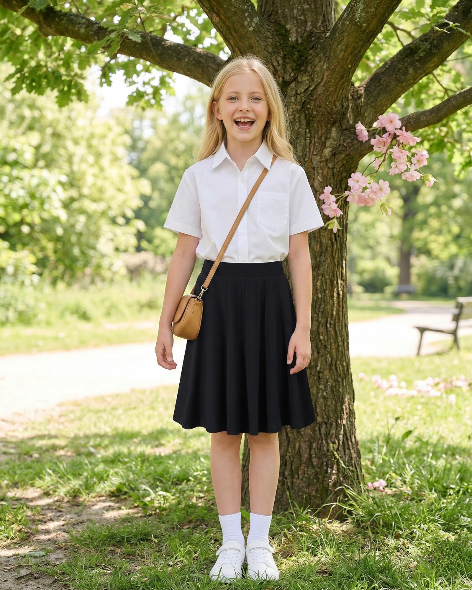Coaturi Girls Knee Length Skirt : Aline Pleated Skirt Built-in Shorts or Leggings Basic Skorts Size 6-14Y