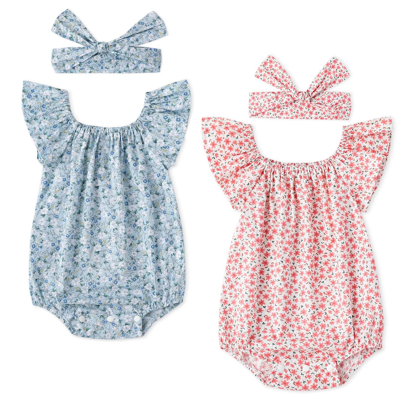 Simplee kids Baby Girls Summer Romper Onesie Infant Newborn Floral Ruffled Sleeveless Bodysuit