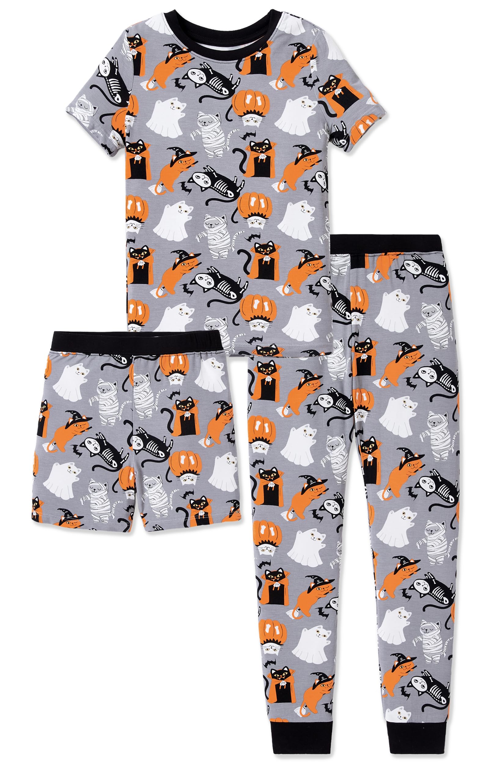 PATPAT Bamboo Viscose Pajamas Sets for Boys Girls Kids Toddler, 3 Pack Shorts & Pants Sleepers, Ultra-soft Snug Fit Pjs 2-12Y