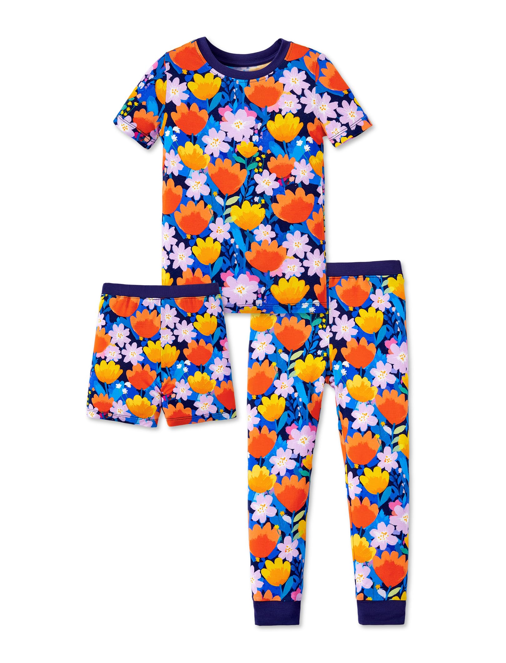 PATPAT Bamboo Viscose Pajamas Sets for Boys Girls Kids Toddler, 3 Pack Shorts & Pants Sleepers, Ultra-soft Snug Fit Pjs 2-12Y
