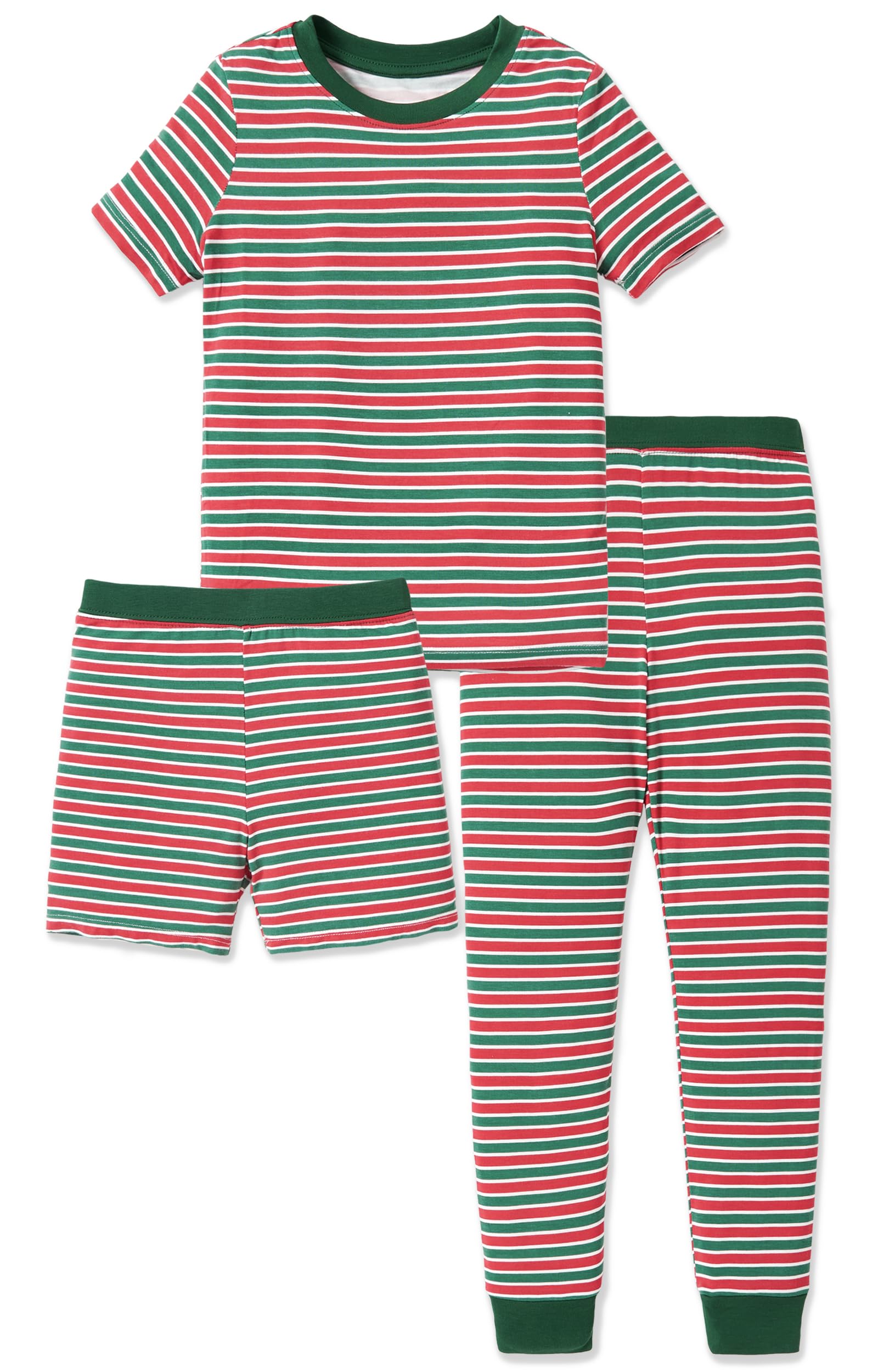PATPAT Bamboo Viscose Pajamas Sets for Boys Girls Kids Toddler, 3 Pack Shorts & Pants Sleepers, Ultra-soft Snug Fit Pjs 2-12Y