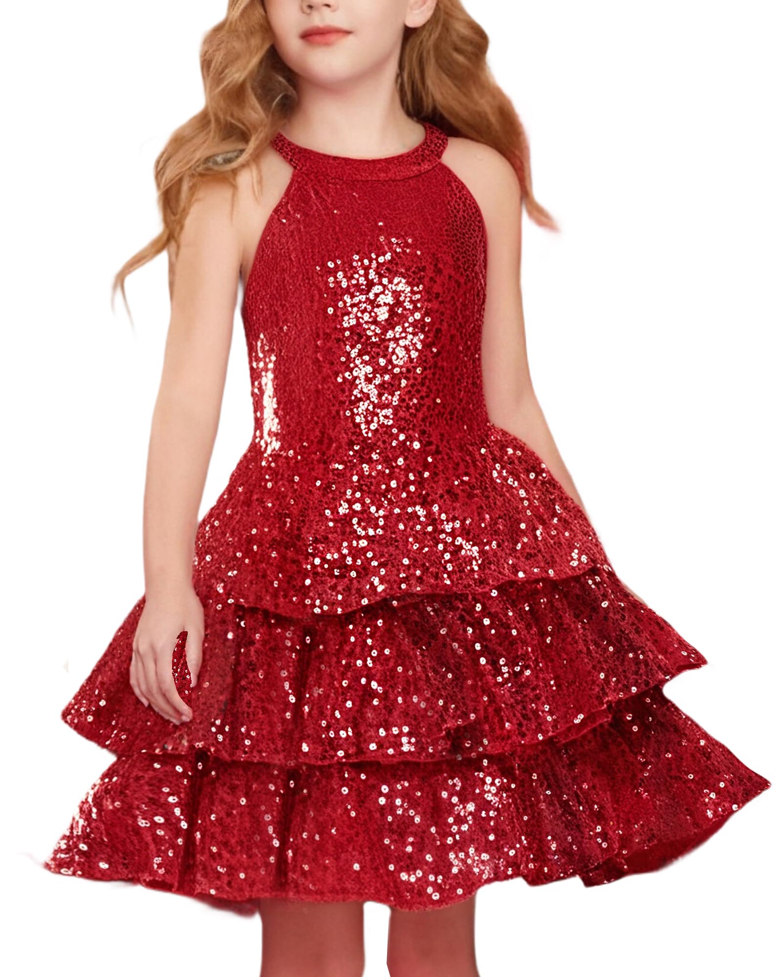 GRACE KARIN Girls Sequin Party Dress Kids Sparkly Formal Birthday Teen Special Occasion Fancy Pageant Dresses Size 6-14
