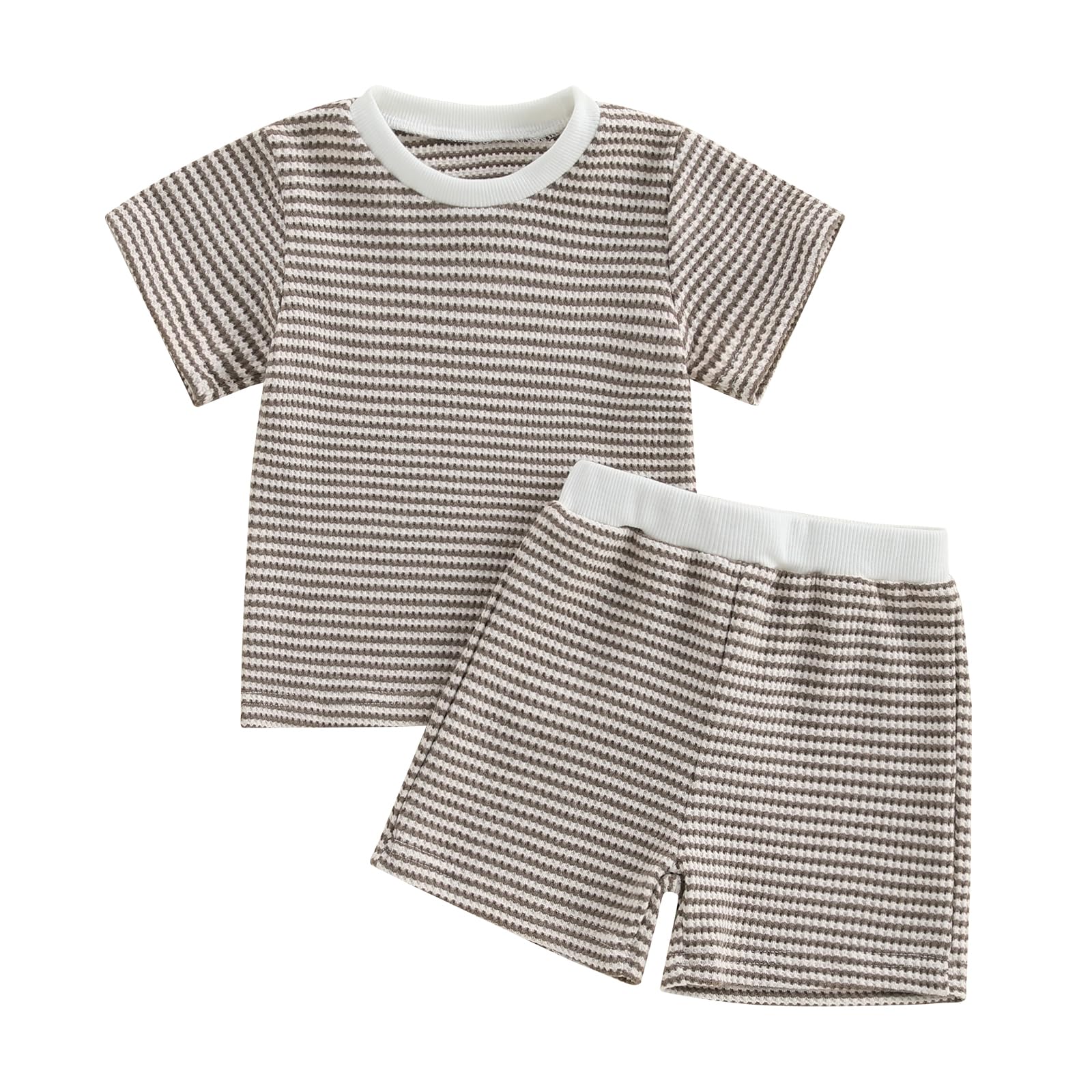 VISGOGO Baby Boy Summer Outfit Striped T-shirt Toddler Boy Summer Clothes 6 12 18 Months 2 3 4 5 T Kids Boy Short Set