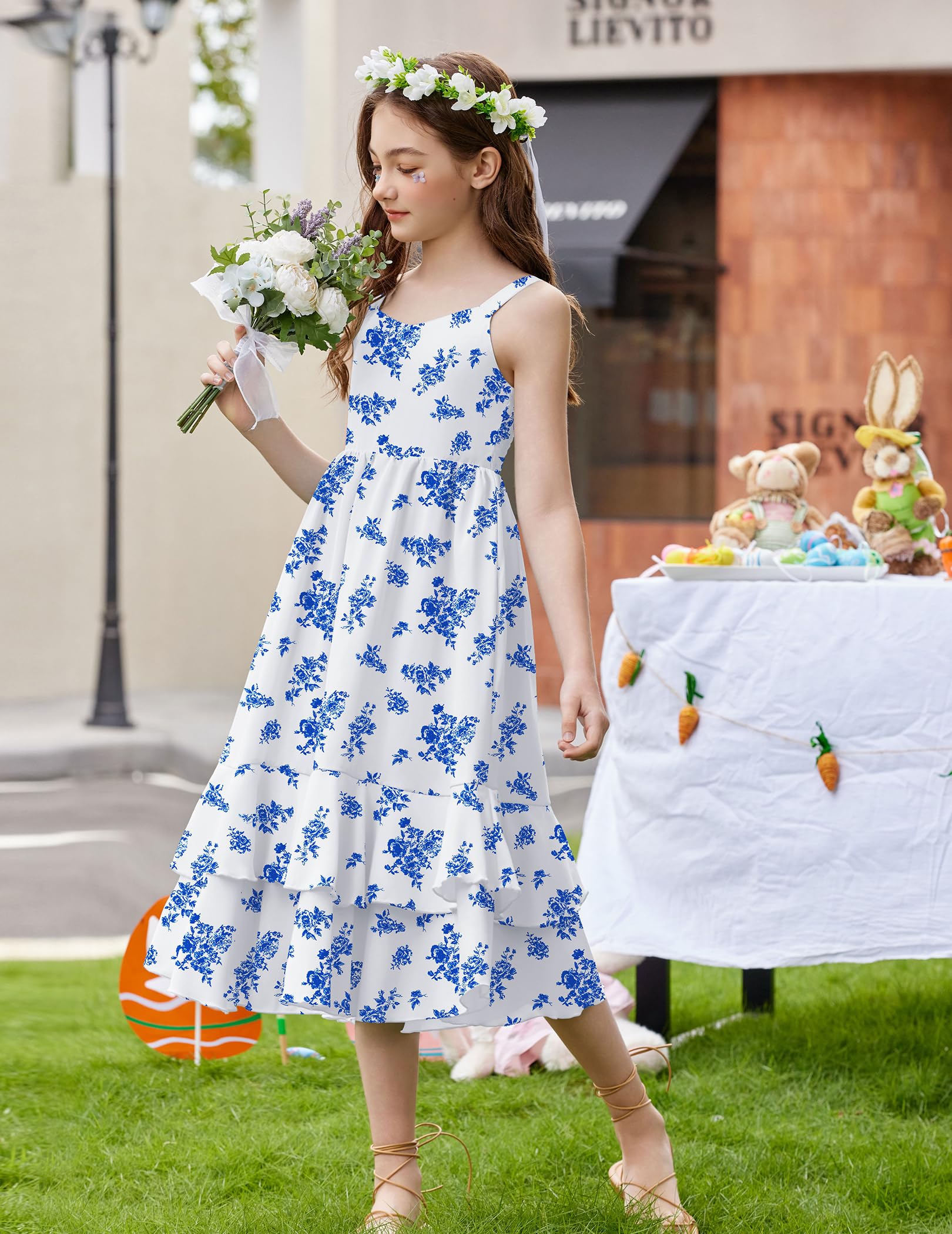 Arshiner Girls Cami Summer Dress Casual Sleeveless Sundress with Pockets for 5-14 Y
