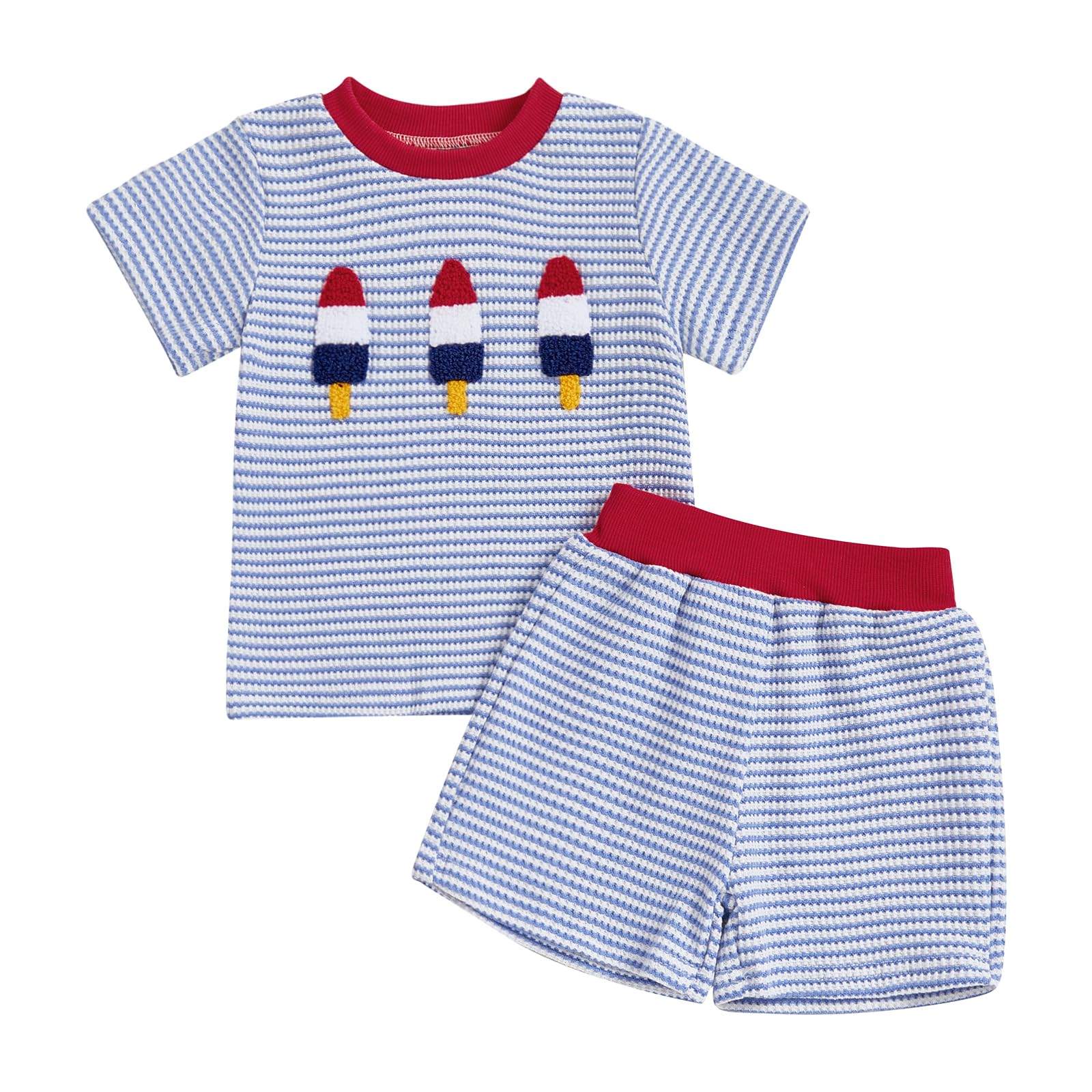VISGOGO Baby Boy Summer Outfit Striped T-shirt Toddler Boy Summer Clothes 6 12 18 Months 2 3 4 5 T Kids Boy Short Set